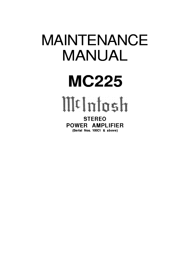 MCINTOSH MC-225 4X7591 STEREO PA SCH service manual