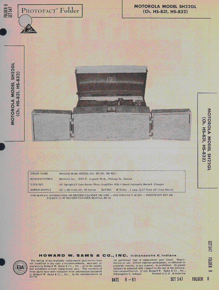 MOTOROLA MODEL SH22GL CH HS-831 HS-832 SM service manual (1st page)
