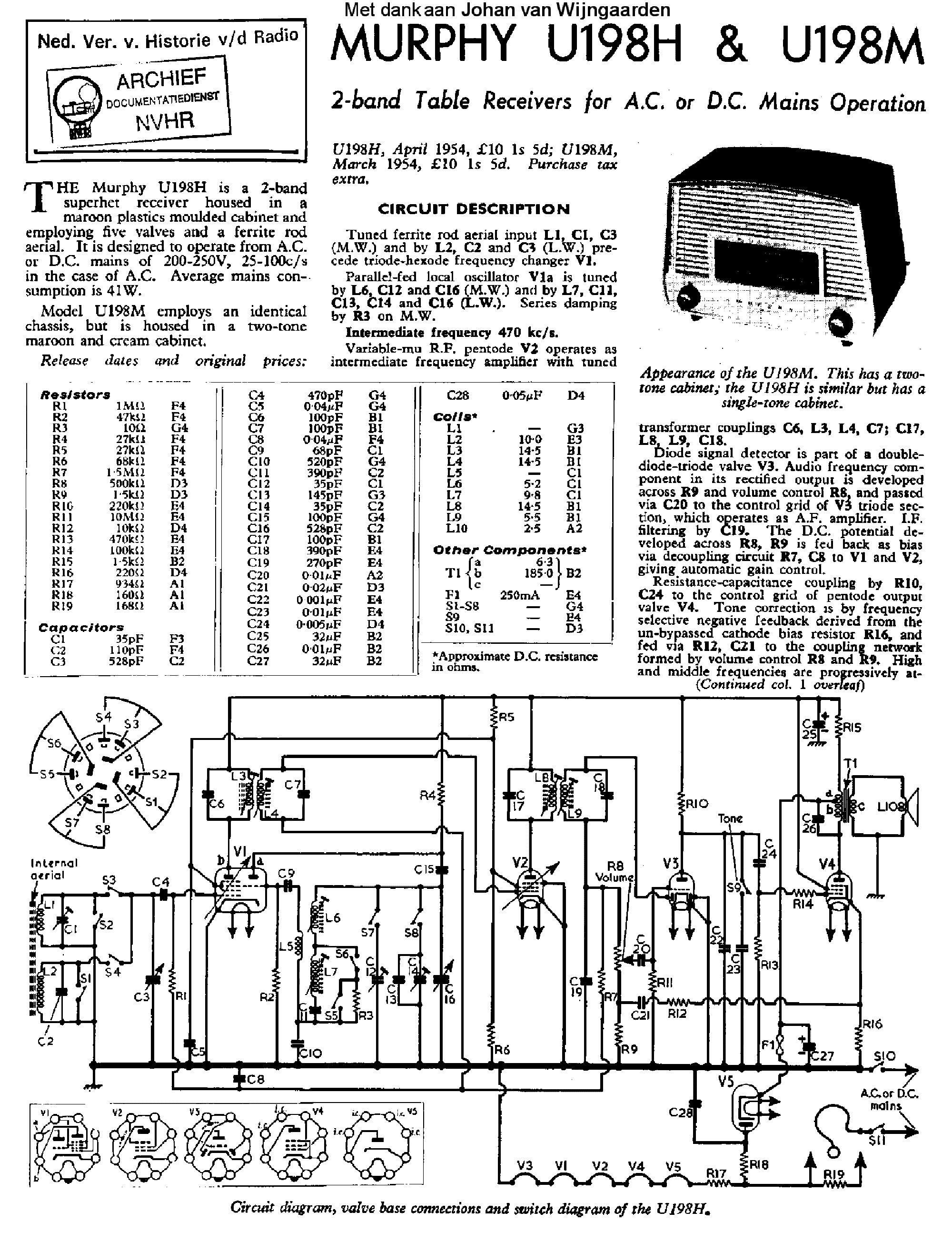 MURPHY U198-HM AC-DC RECEIVER 1954 SM service manual