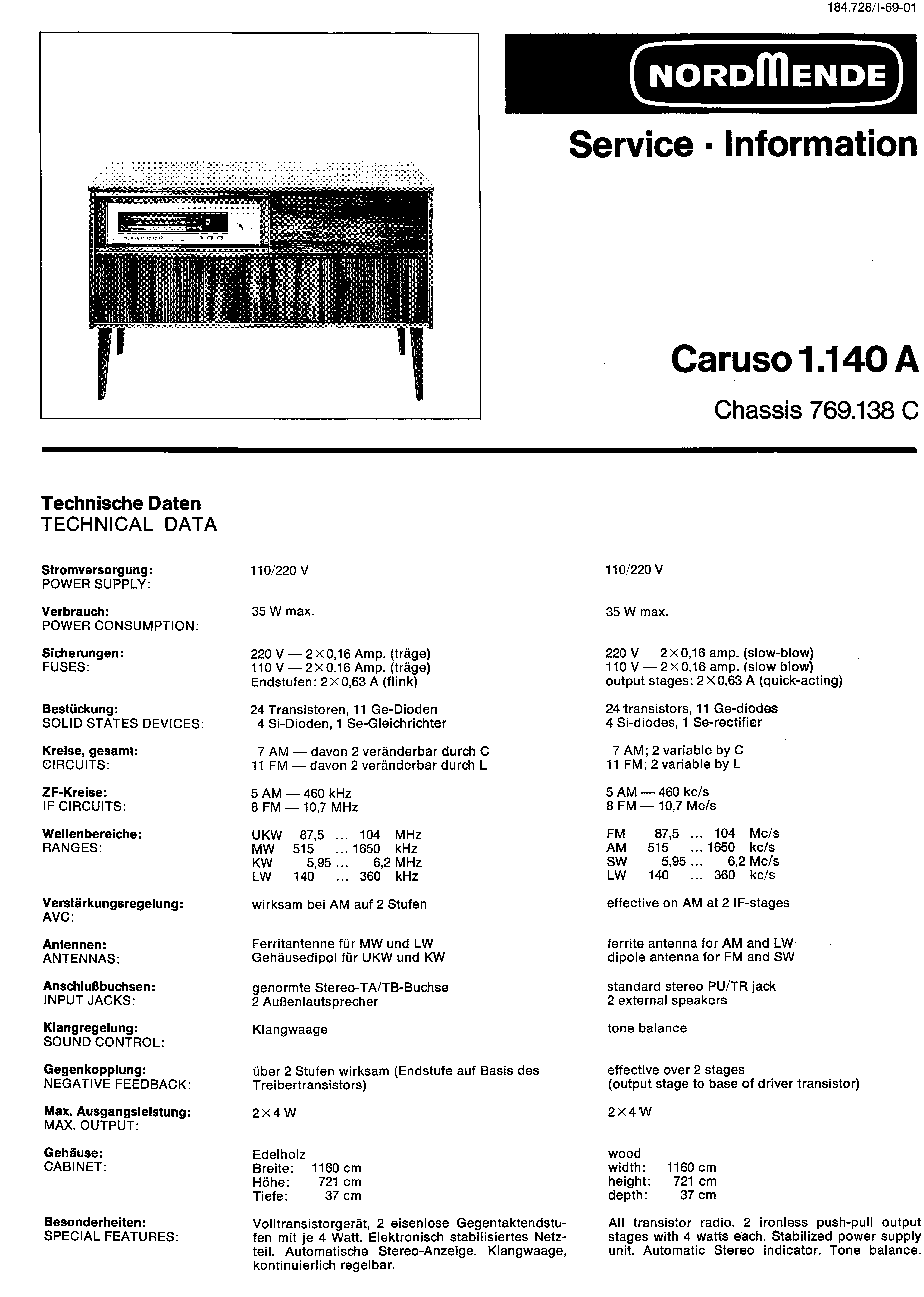 NORDMENDE CARUSO 1.140A SM service manual