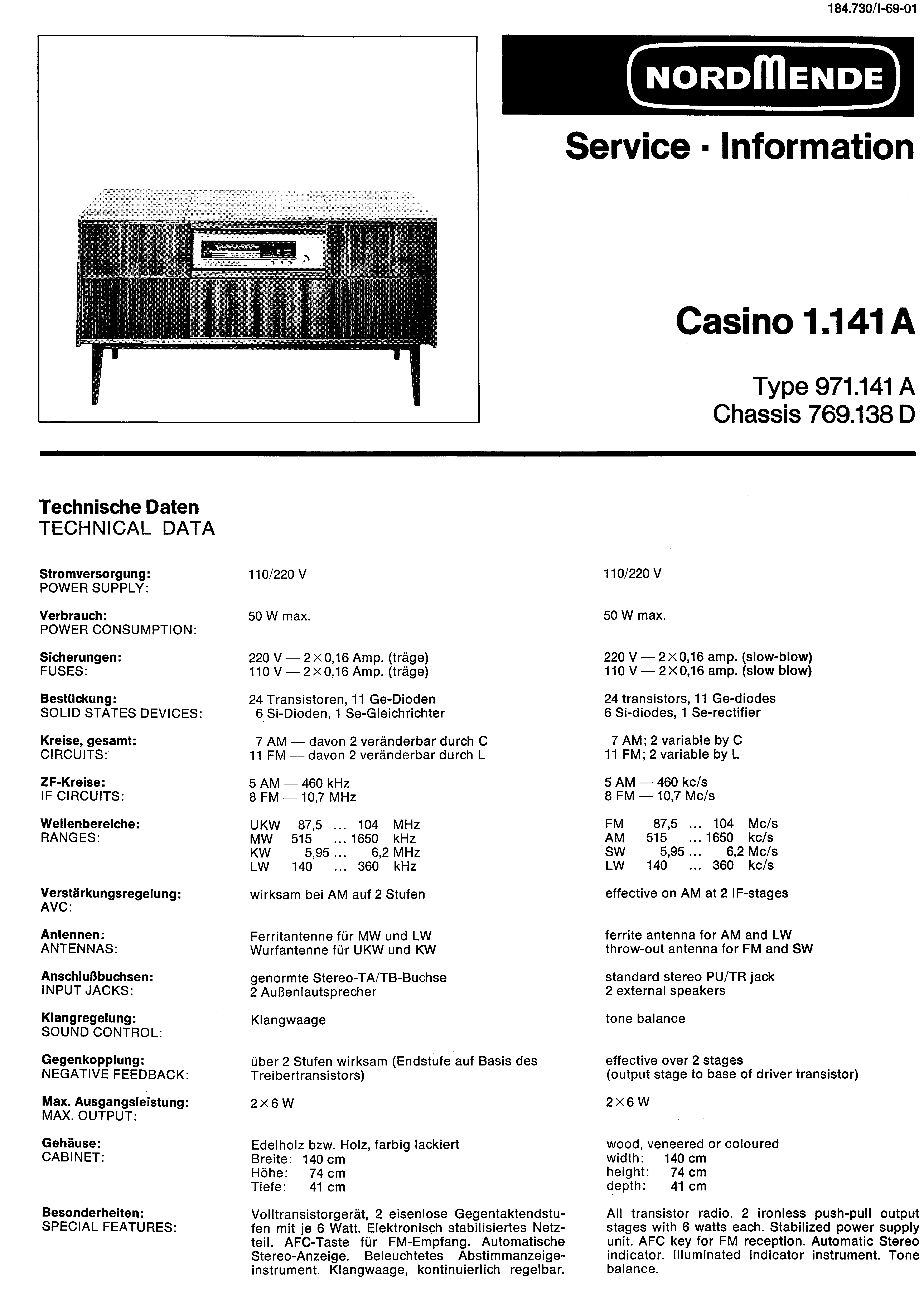 NORDMENDE CASINO 1.141A SM service manual