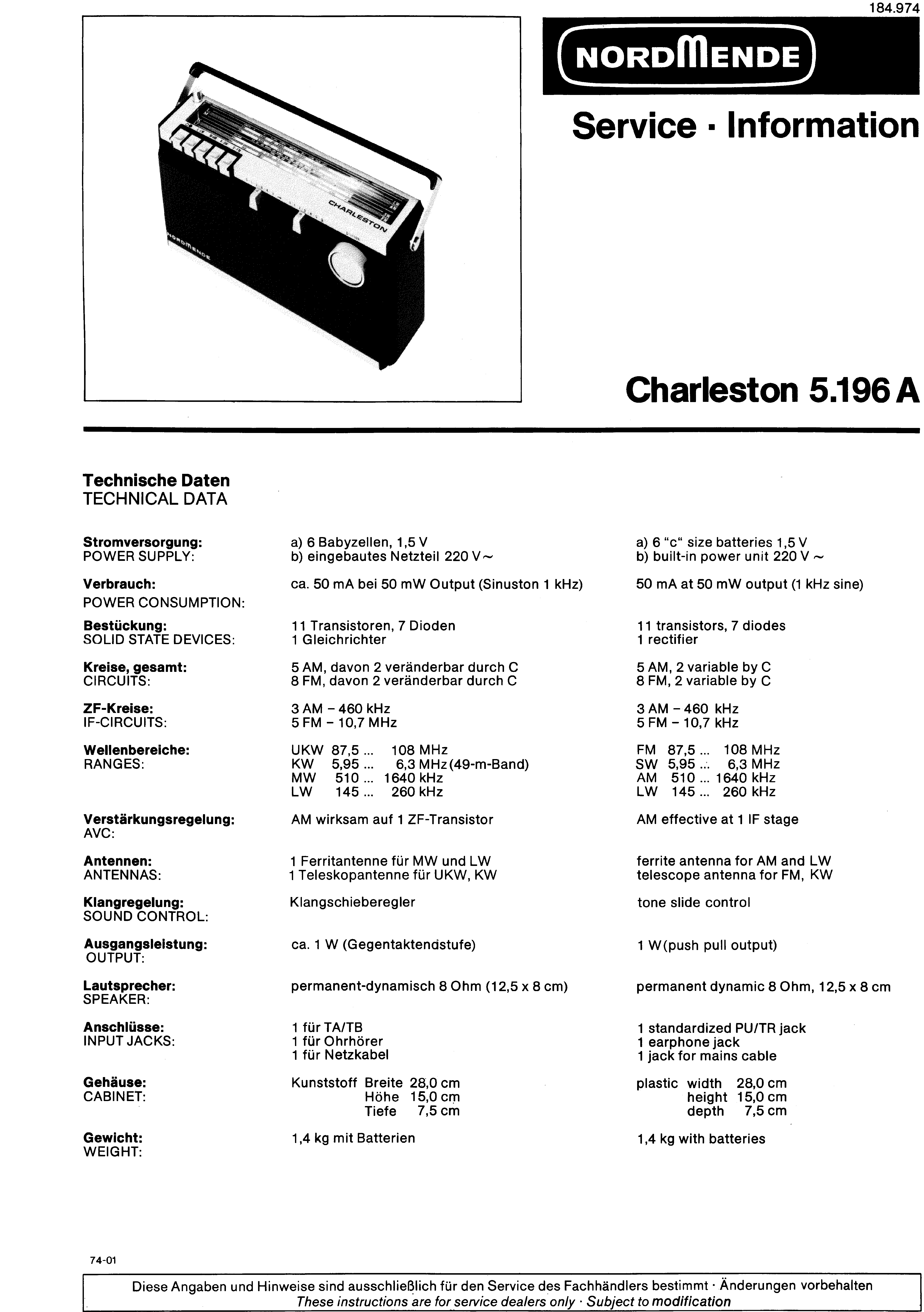 NORDMENDE CHARLESTON 5.196A SM service manual