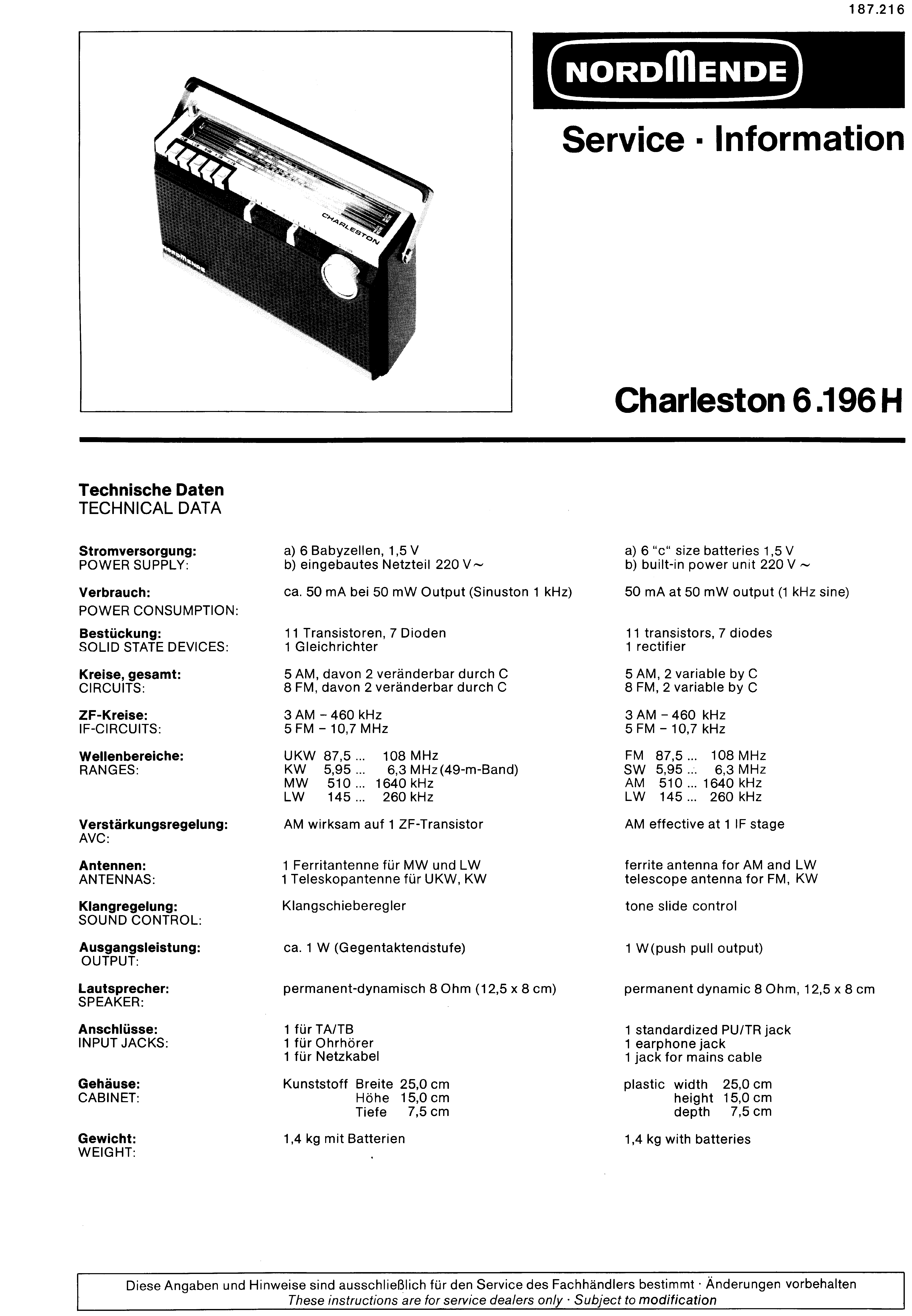 NORDMENDE CHARLESTON 6.196 H SM service manual