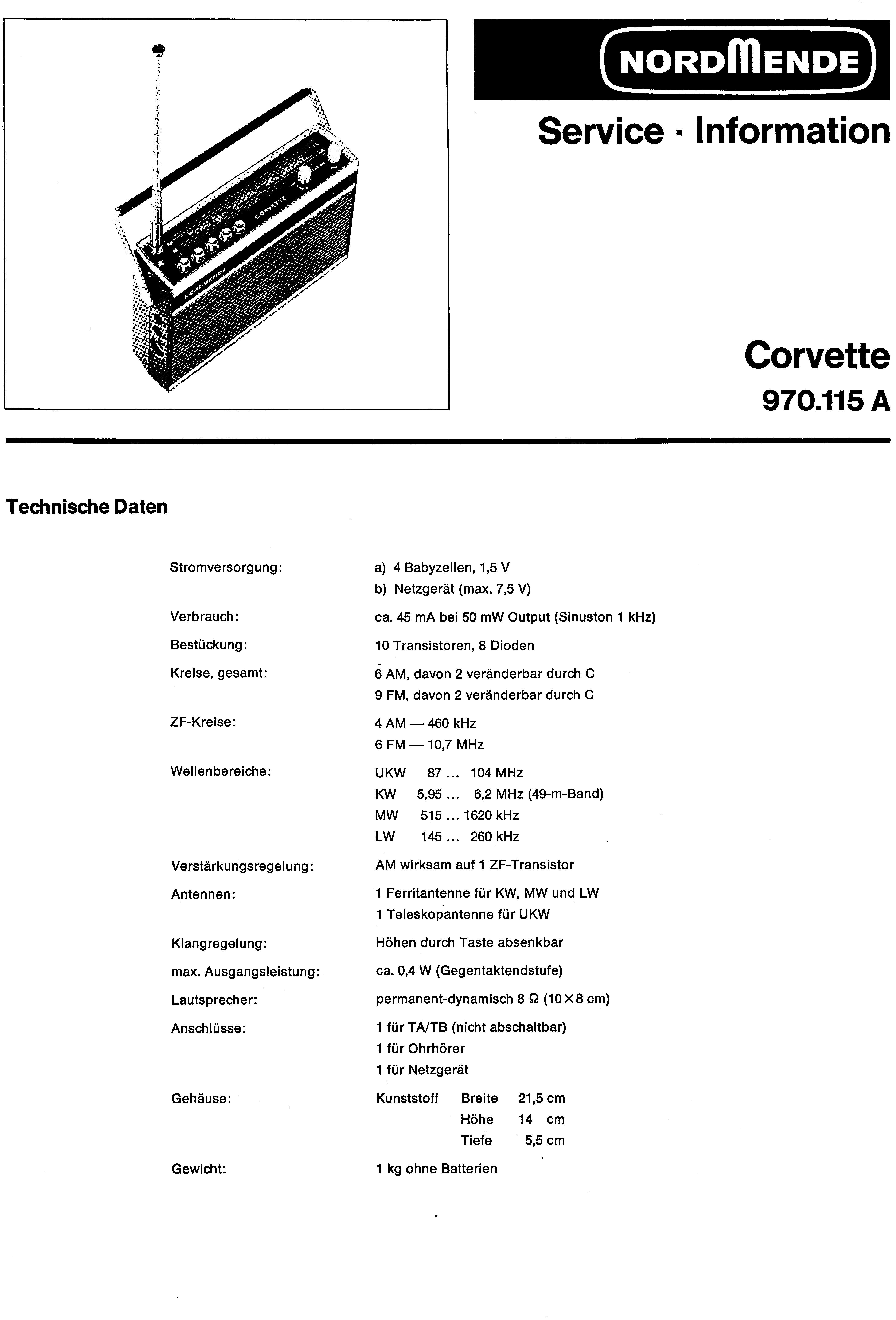 NORDMENDE CORVETTE 970.115A SM service manual
