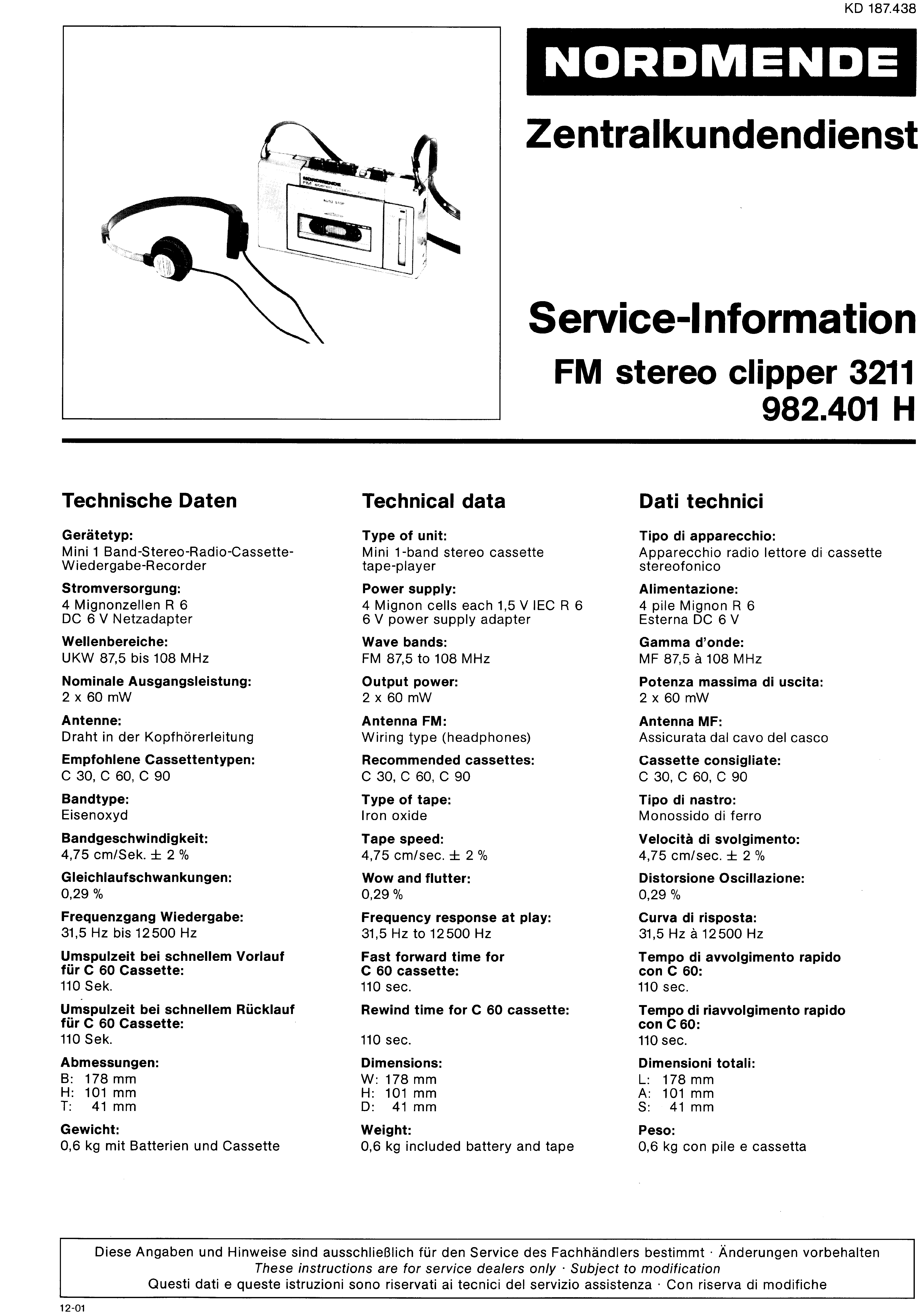 NORDMENDE FM STEREO CLIPPER 3211 982.401H SM service manual