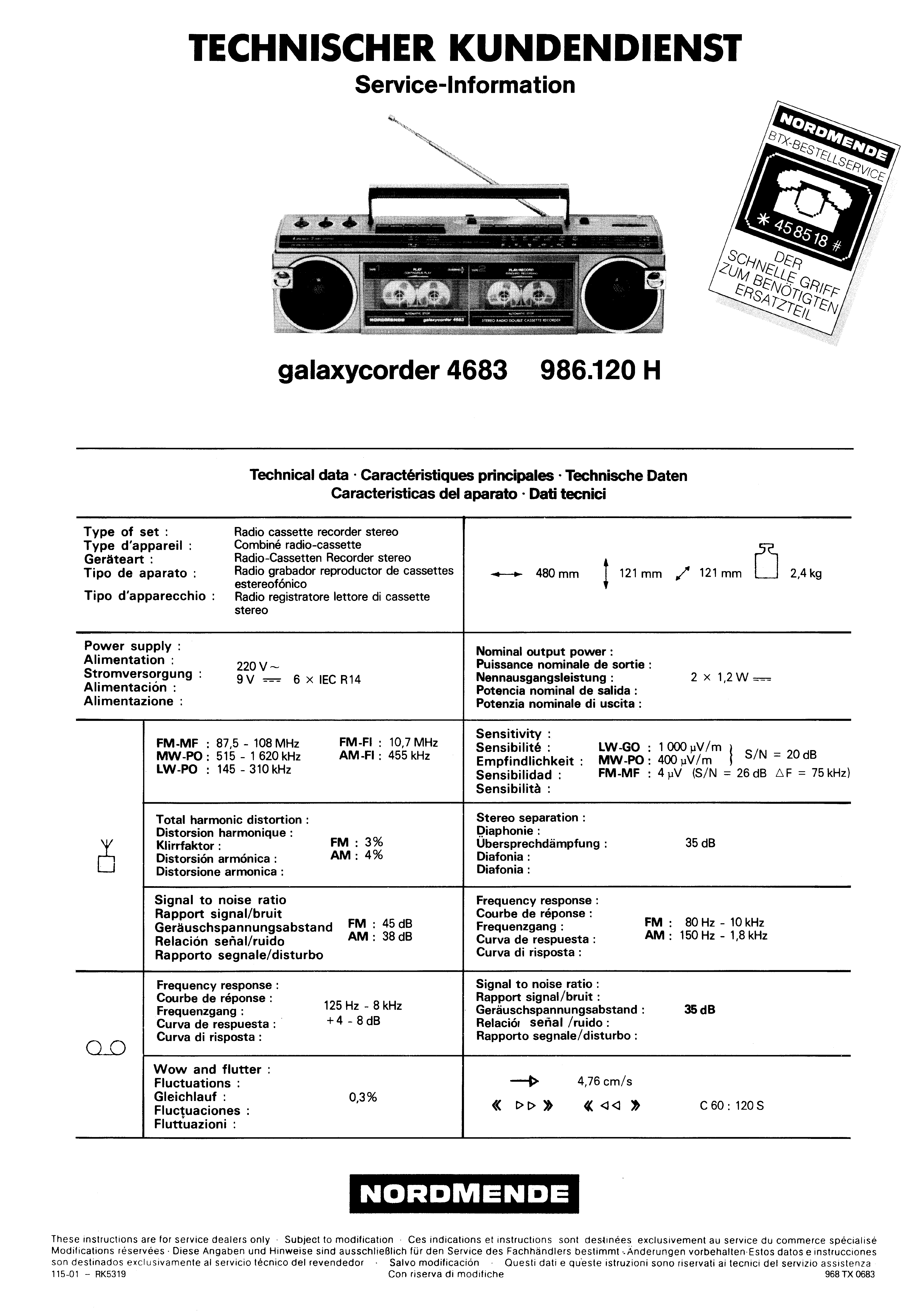 Nordmende Service Manual für Turandot-Rigoletto  2.614  Copy 