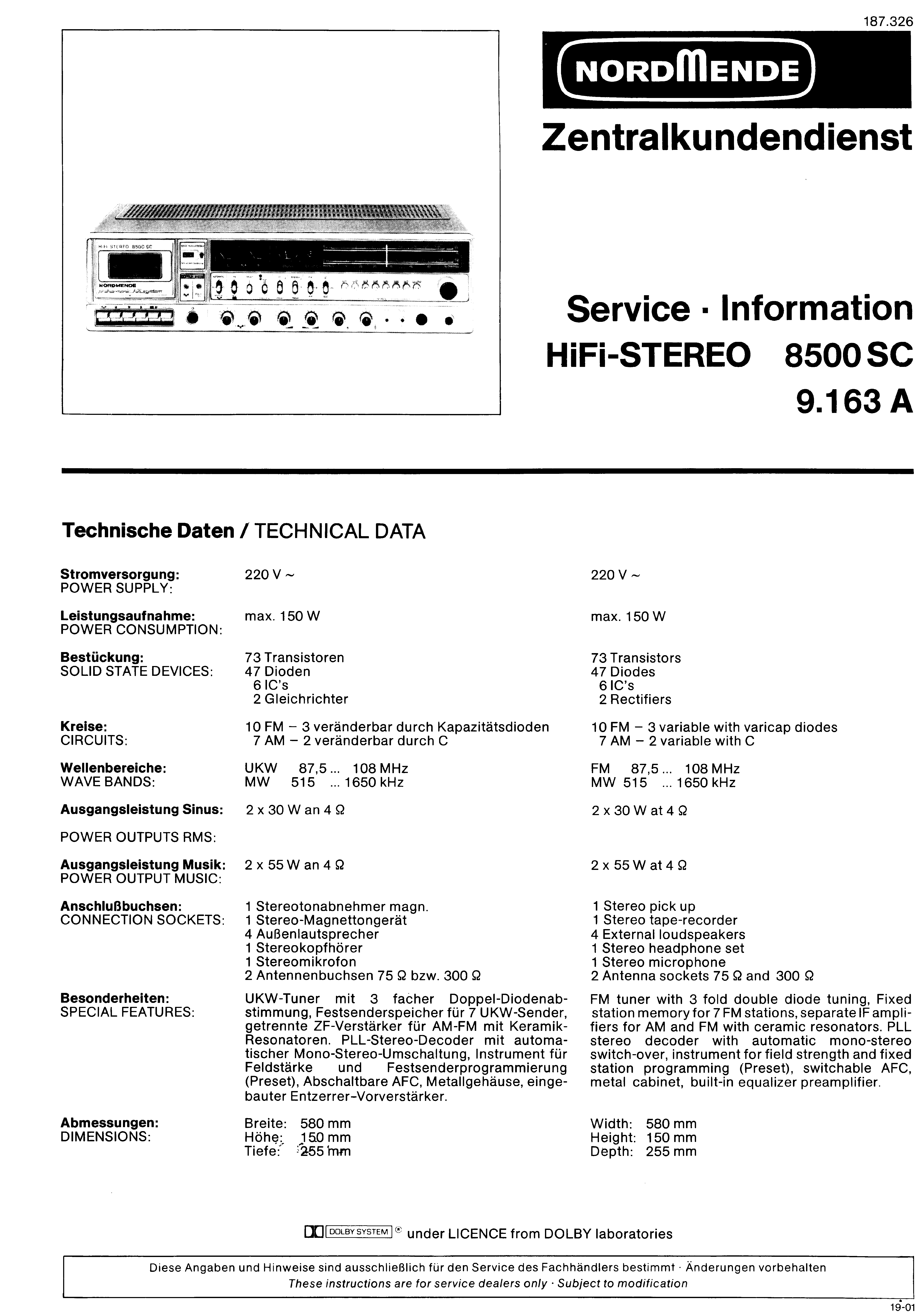 NORDMENDE HIFI-STEREO 8500 SC SM service manual (1st page)