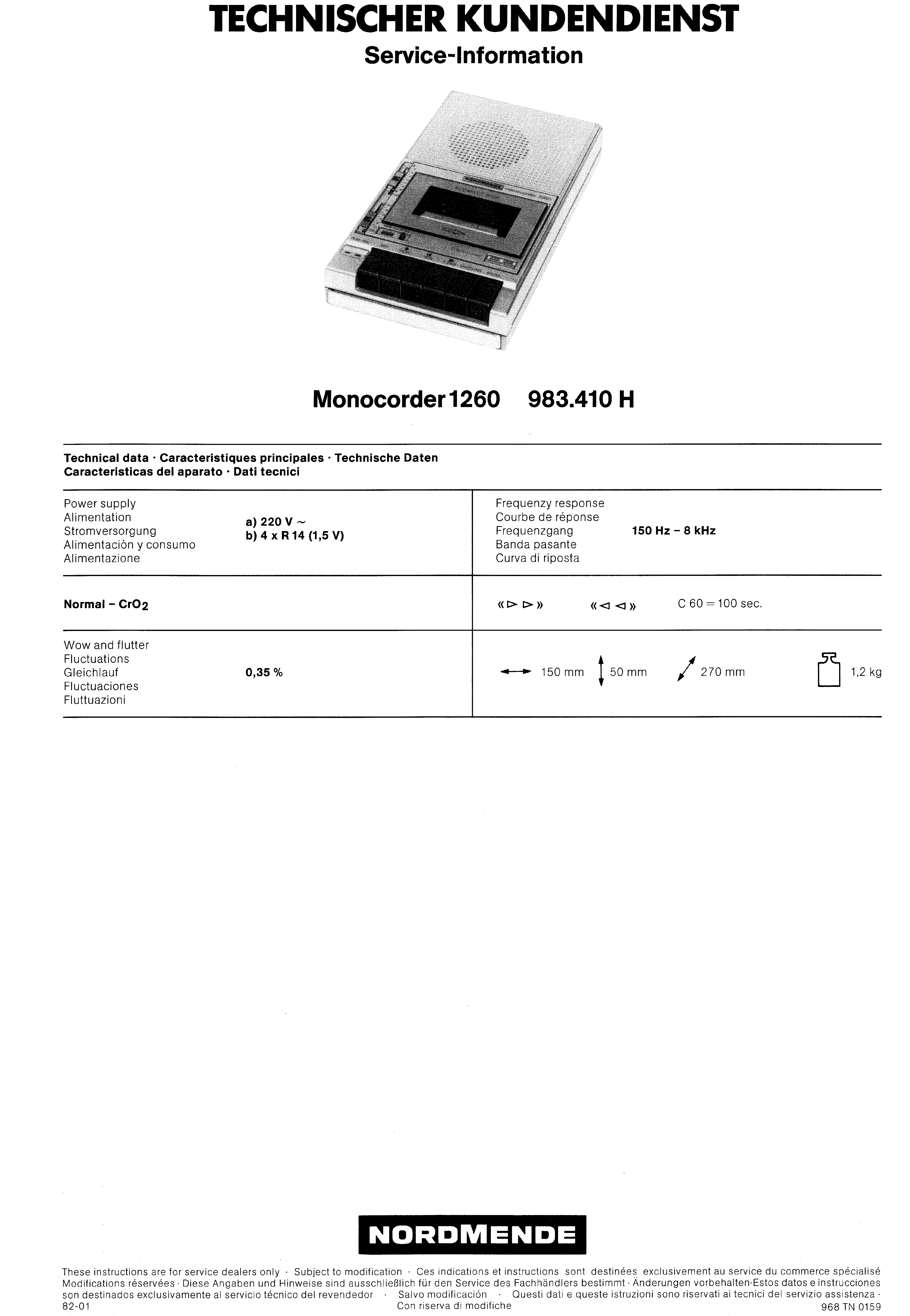 NORDMENDE MONOCORDER 1260 983.410H SM service manual (1st page)
