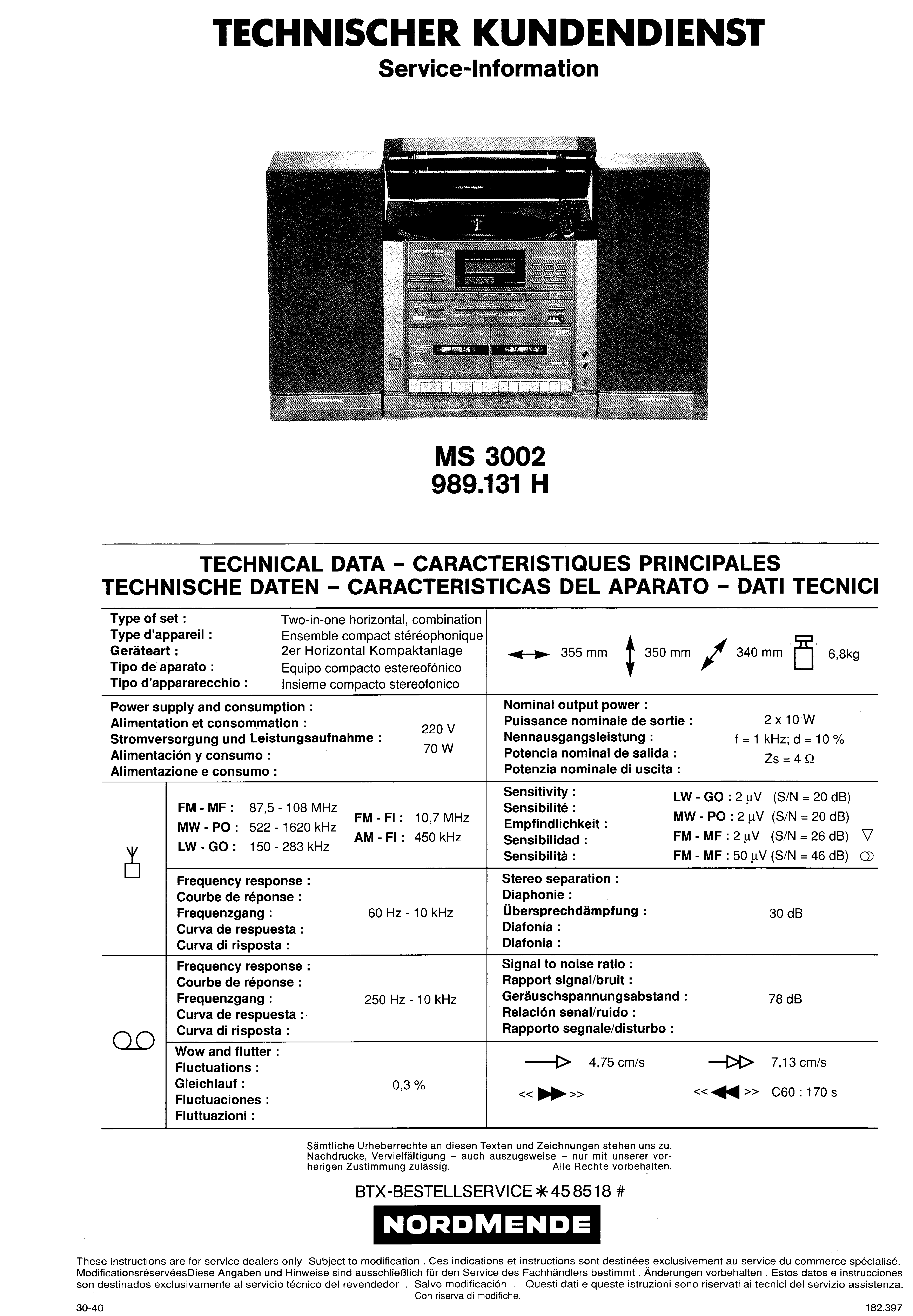 NORDMENDE MS 3002 981.131H SM service manual