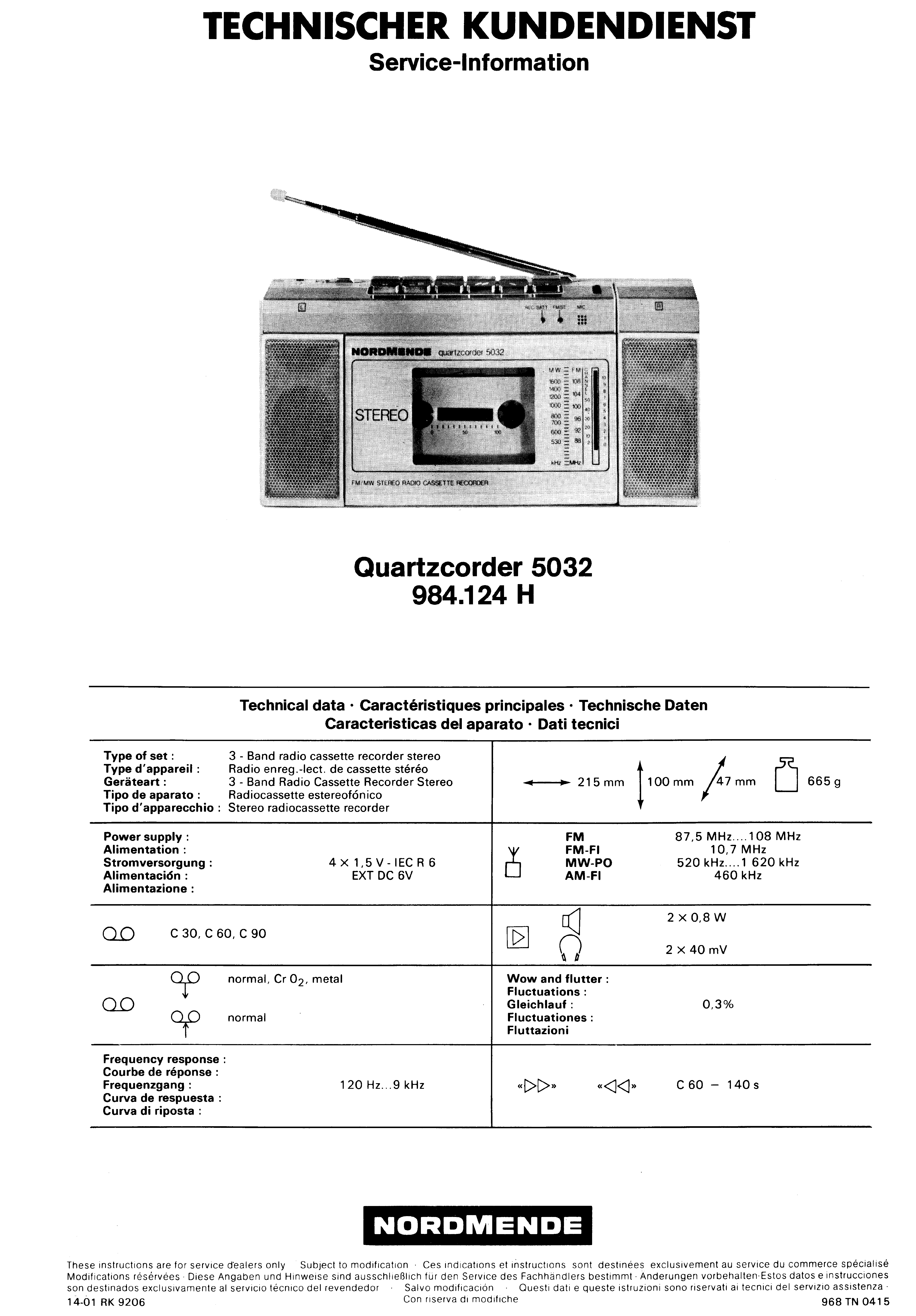 NORDMENDE QUARZCORDER 5032 984.124H SM service manual (1st page)