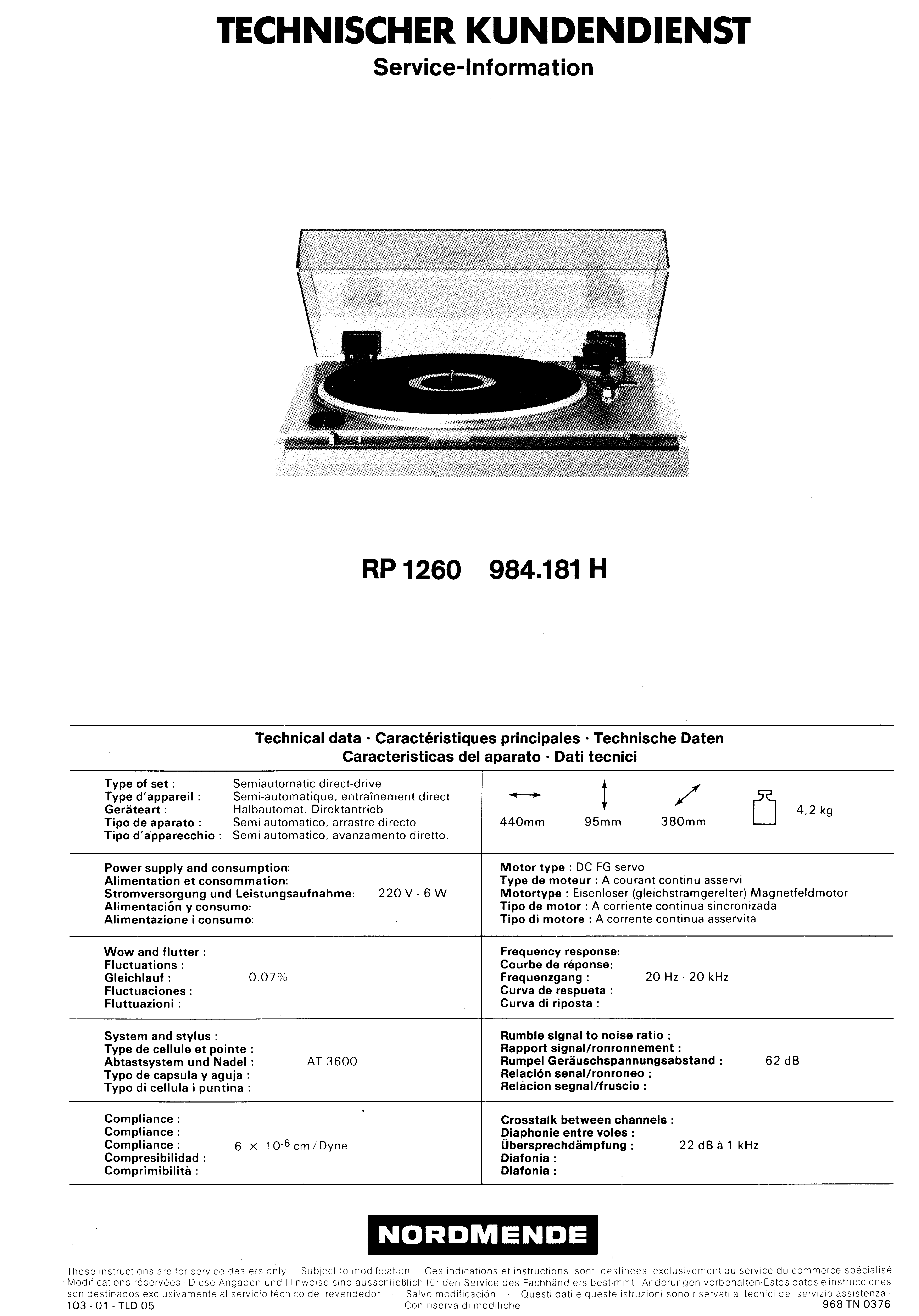 NORDMENDE RP 1260 SM service manual