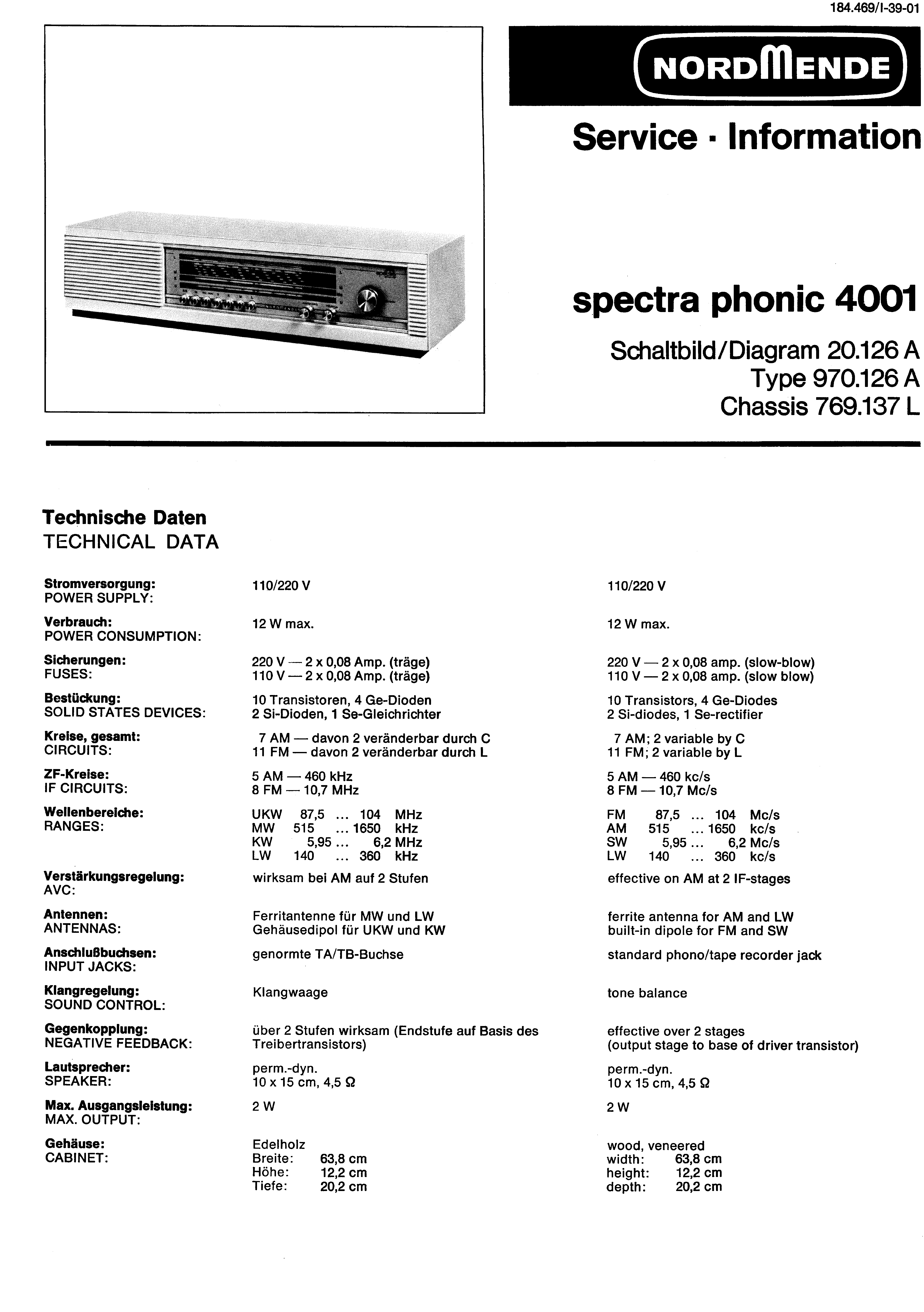 NORDMENDE SPECTRA PHONIC 4001 SM service manual