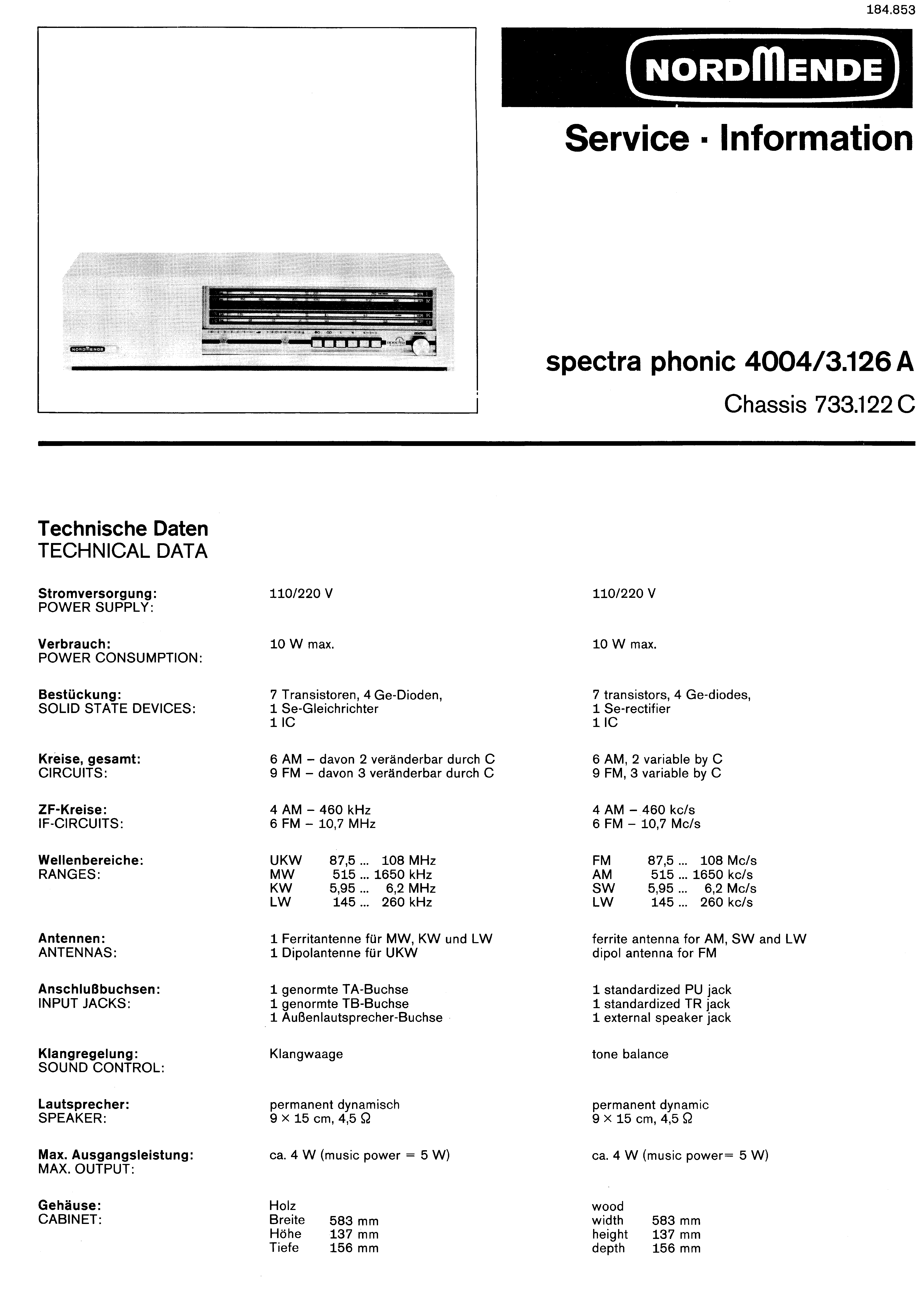 Service Manual-Anleitung für Nordmende Stereo 5005 4.134 A 