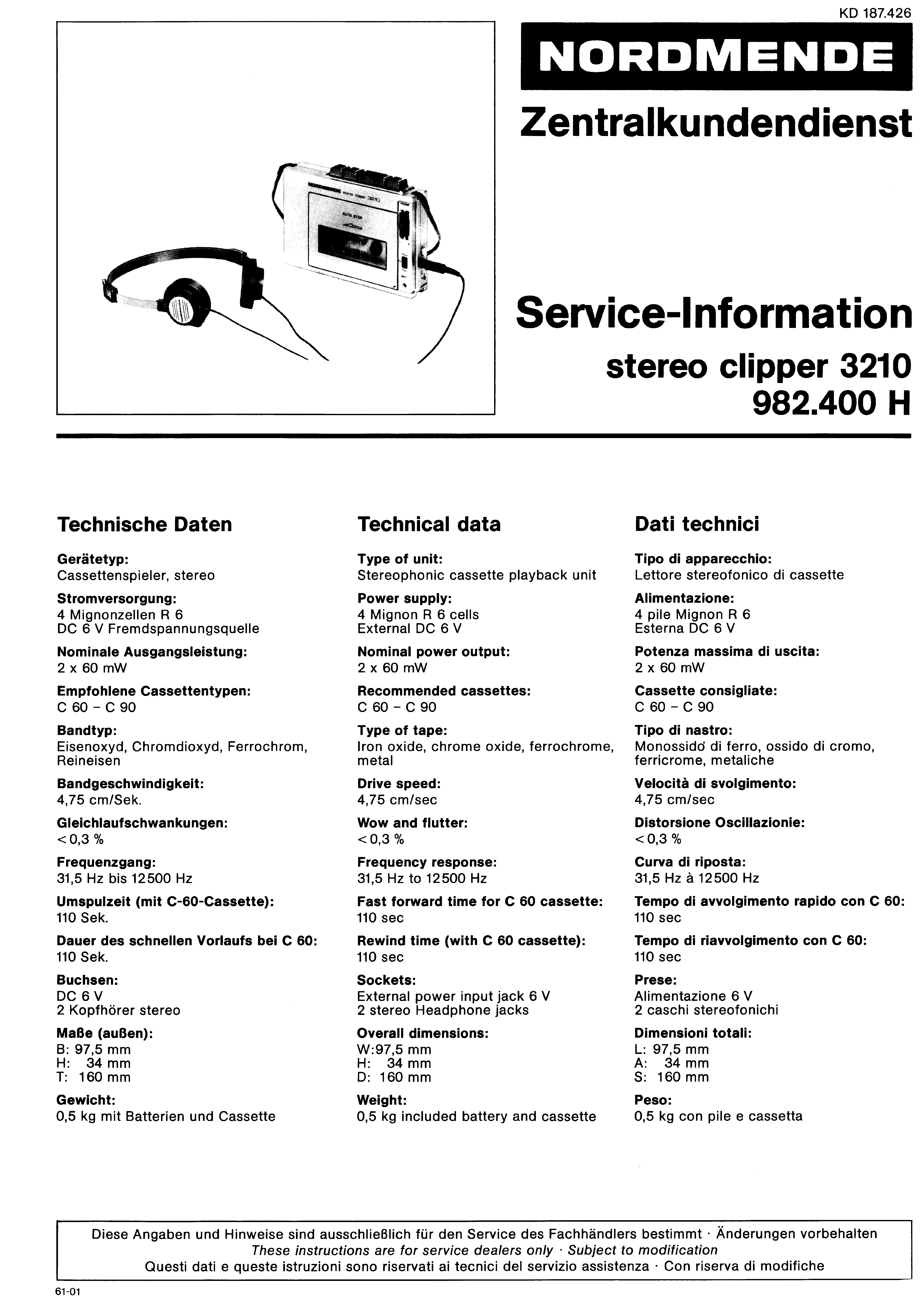NORDMENDE STEREO CLIPPER 3210 982.400H SM service manual