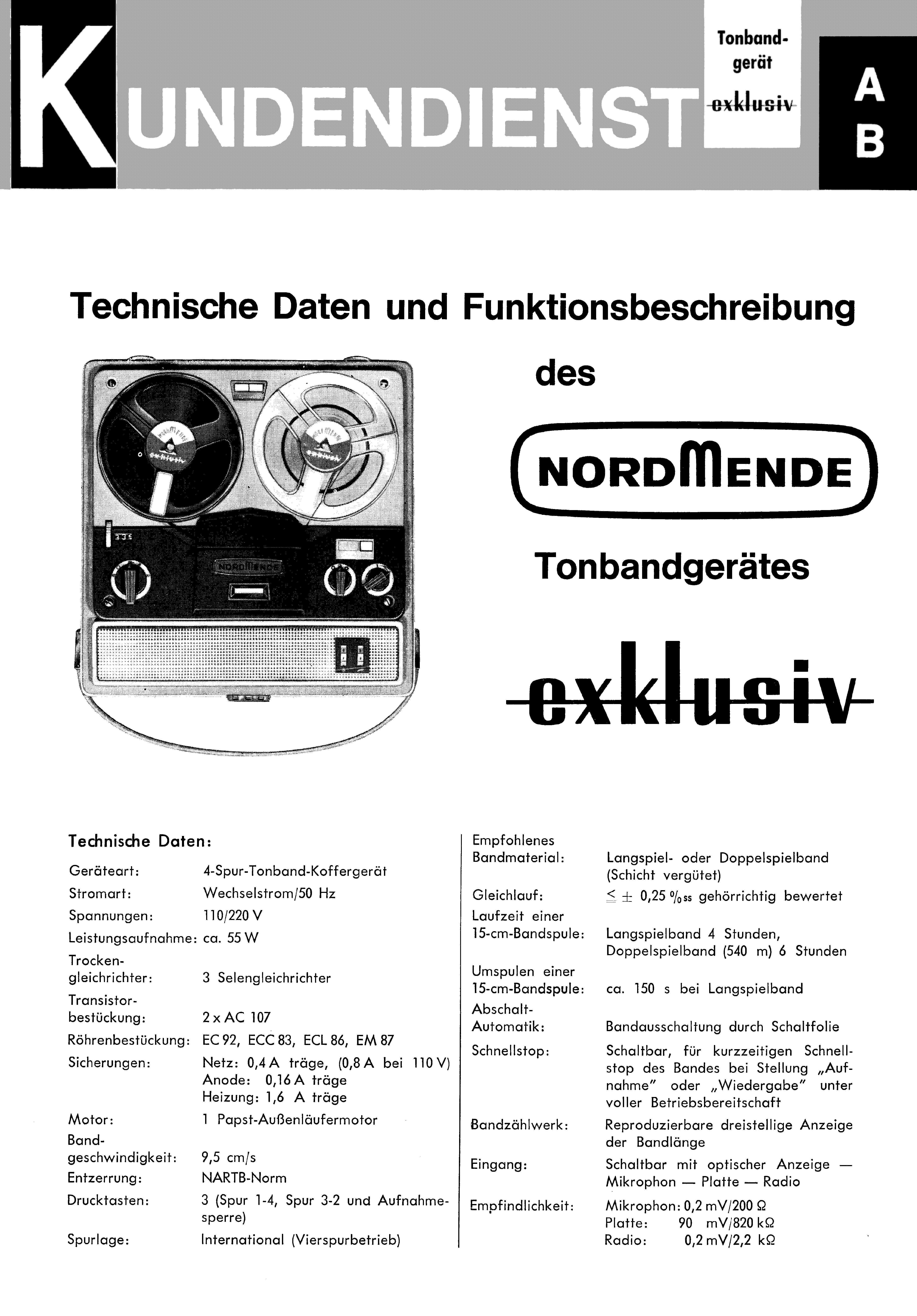 NORDMENDE TONBANDGERAET 2 901 EXCLUSIV SM service manual