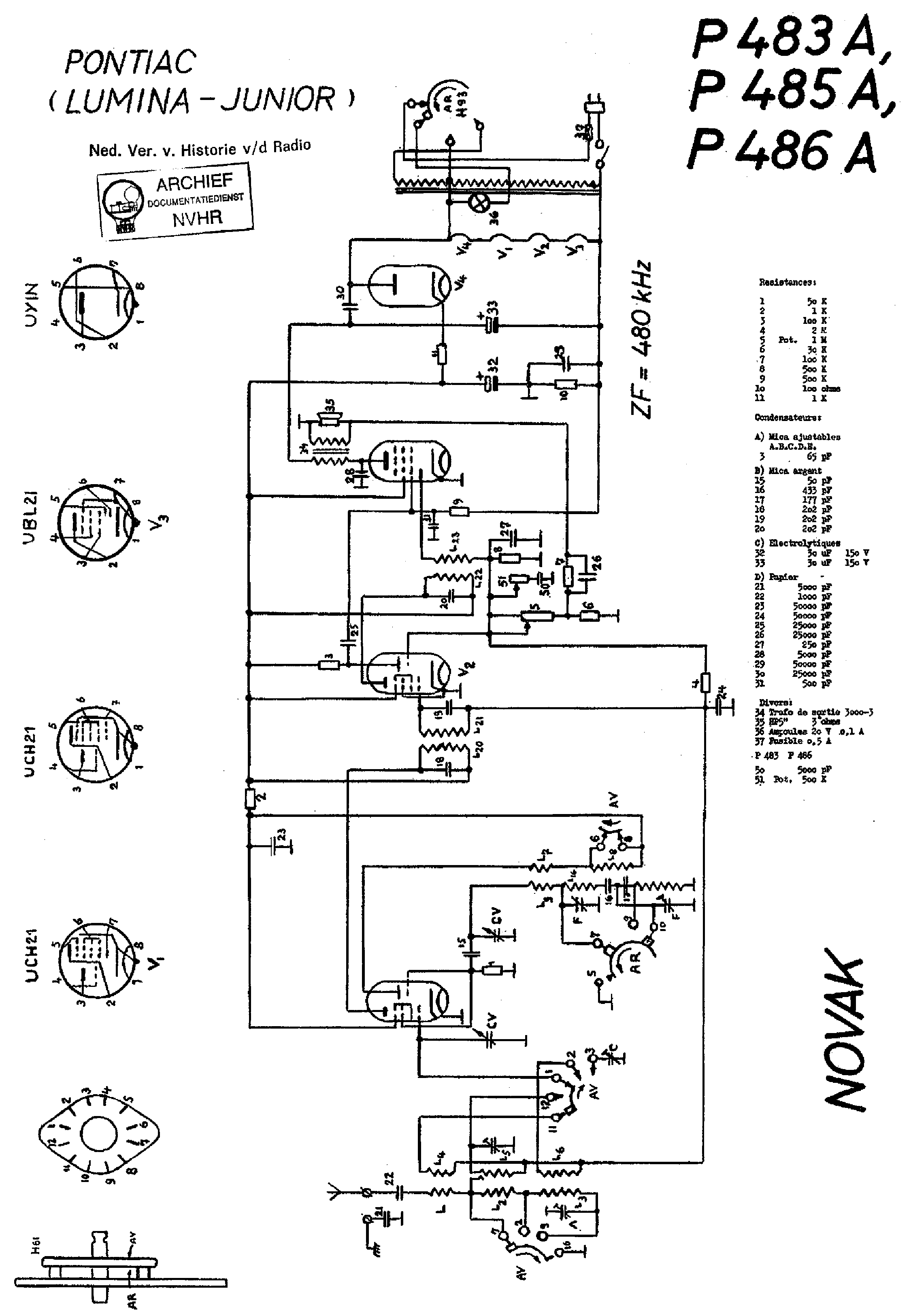 NOVAK P-483A 485A 486A PONTIAC LUMINA-JUNIOR RECEIVER SCH service manual