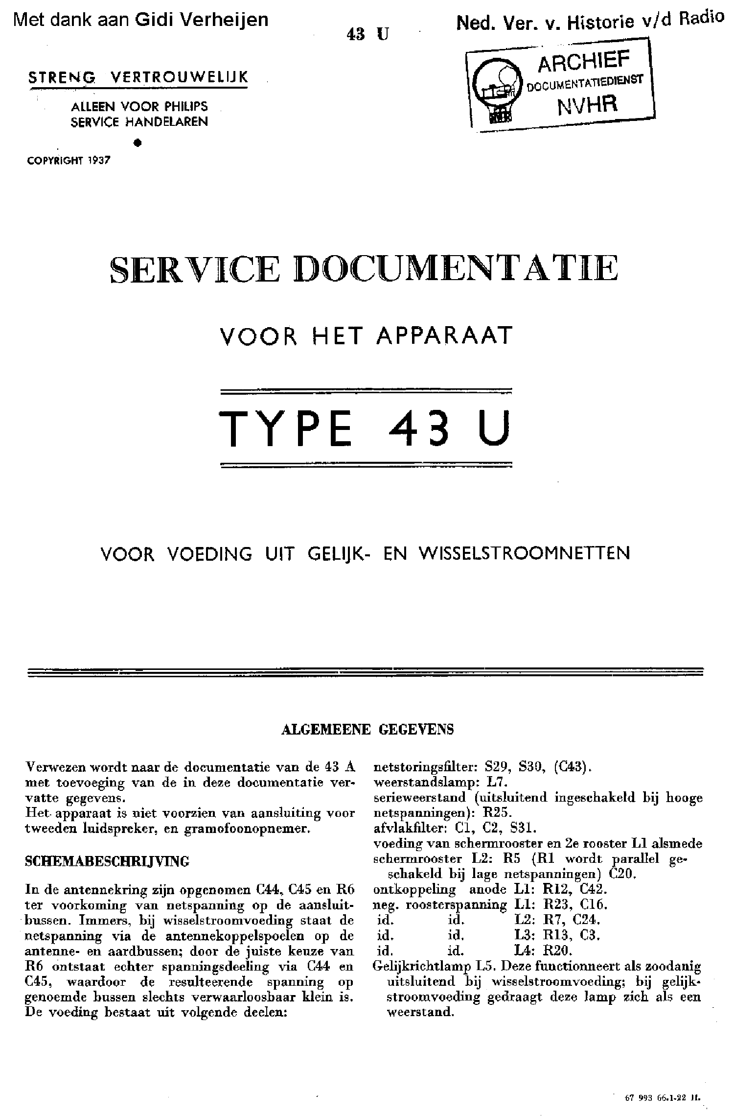 NSF H43U AC-DC RECEIVER 1937 SM service manual