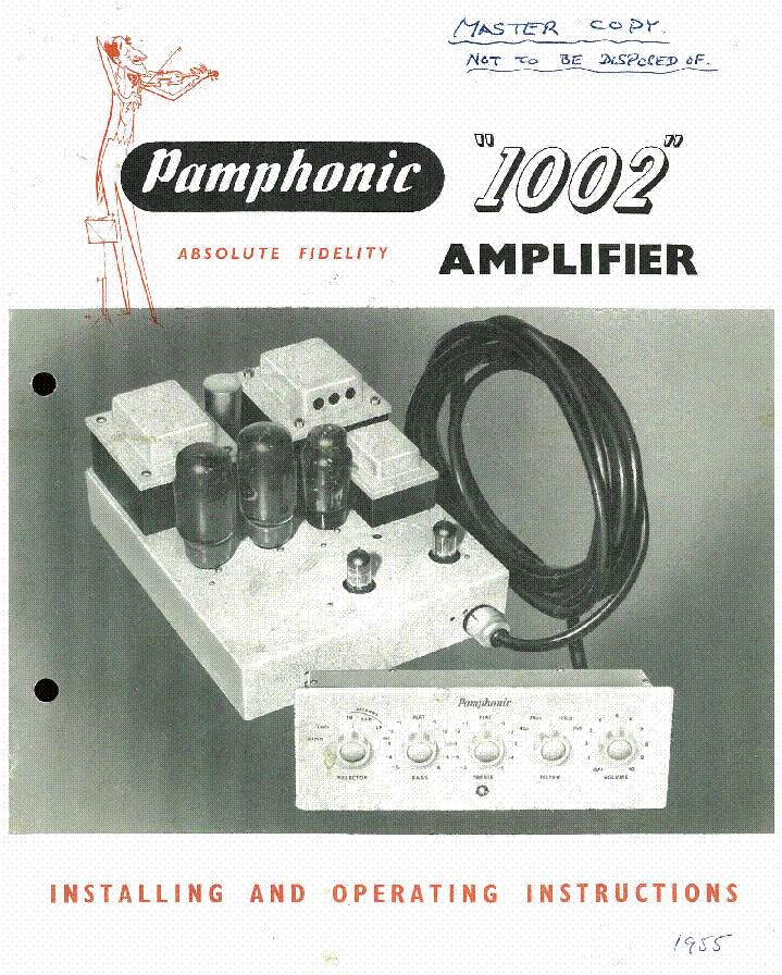 PAMPHONIC 1002 1002A 15W 15HZ-100KHZ ABSOLUTE FIDELITY AMPLIFIER 1955 SM service manual