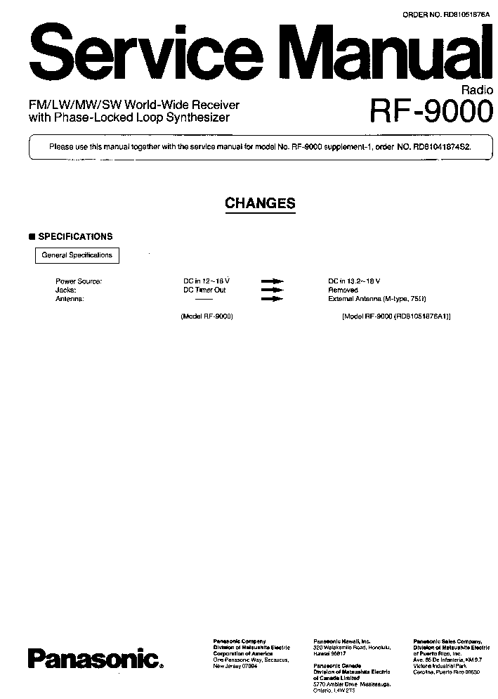 PANASONIC RF 9000 SM service manual (1st page)