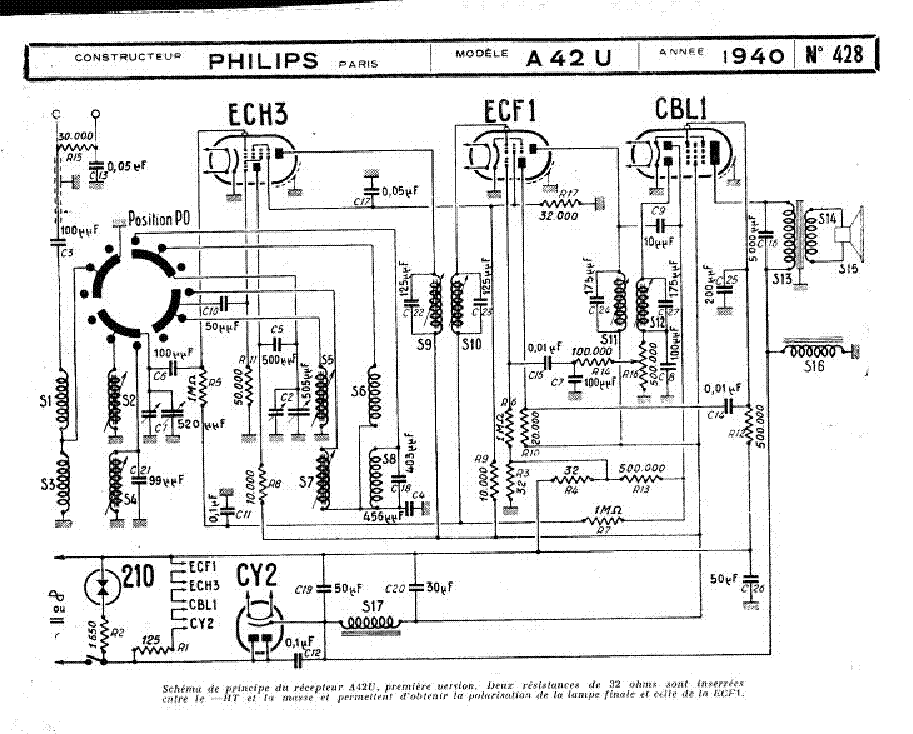 PHILIPS-PARIS A42U AC-DC RADIO 1940 SCH service manual (1st page)