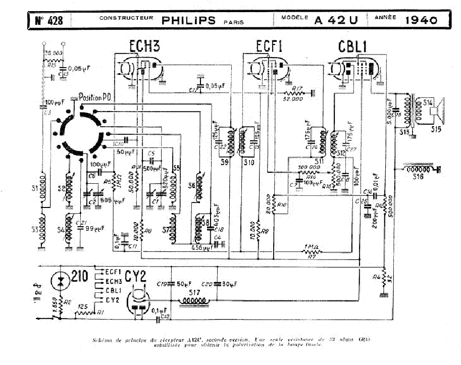 PHILIPS-PARIS A42U AC-DC RADIO 1940 SCH service manual (2nd page)
