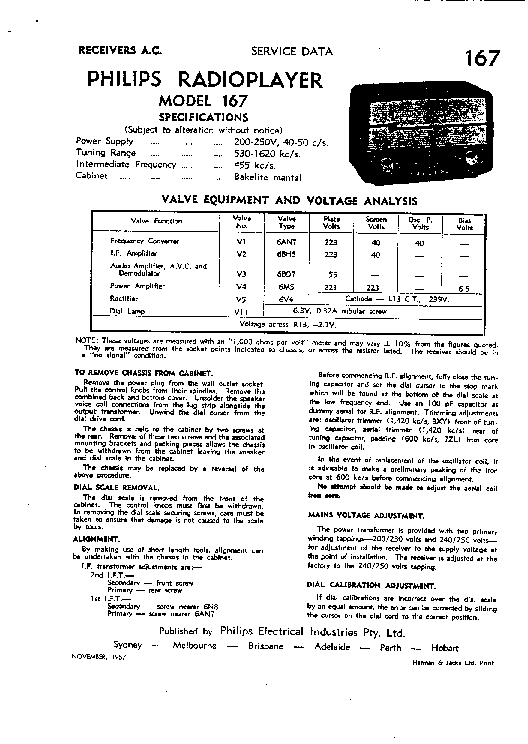 PHILIPS 167 AM RADIO RECEIVER service manual (1st page)