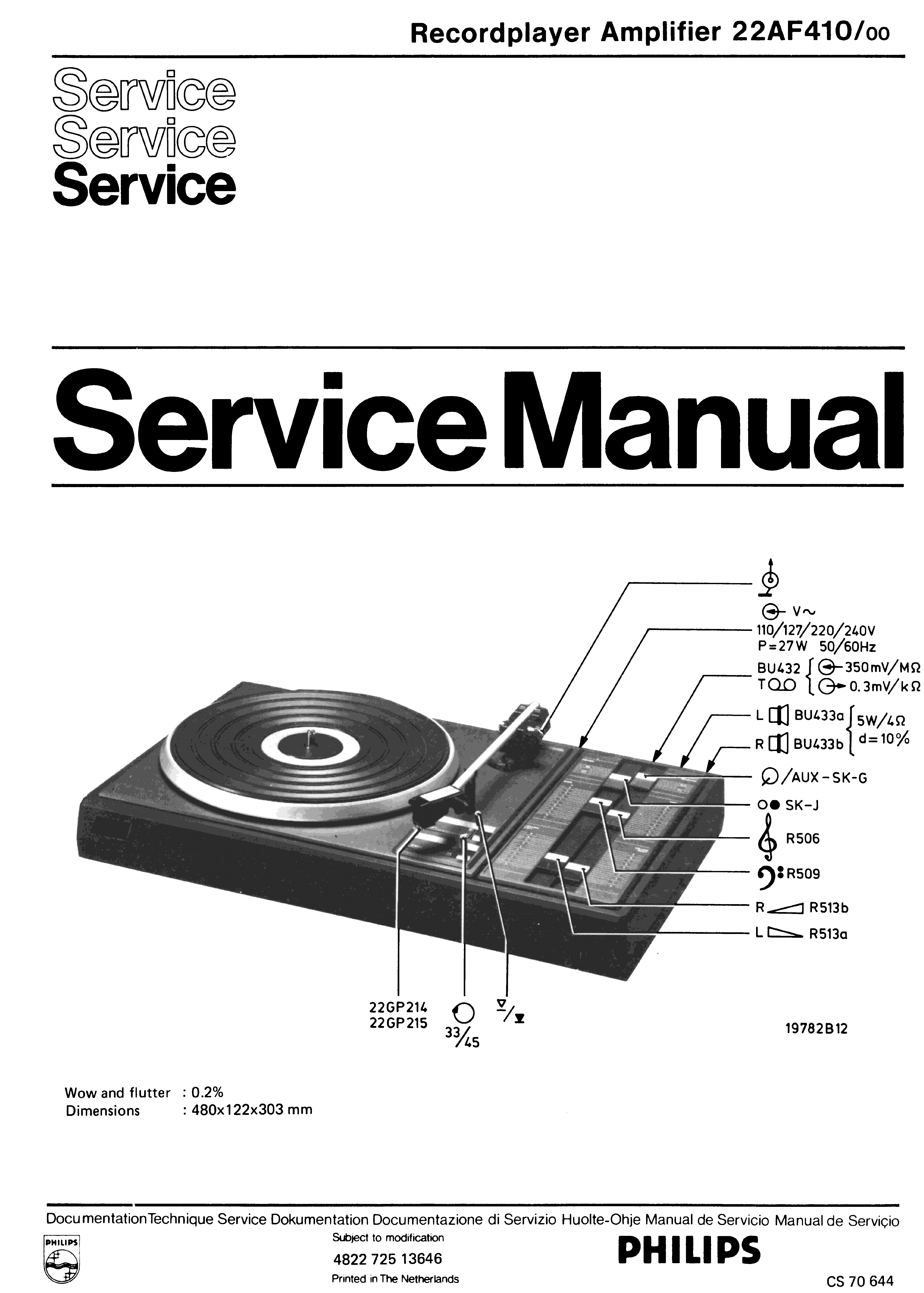 PHILIPS 22AF410 RECORDPLAYER AMPLIFIER SM service manual (1st page)