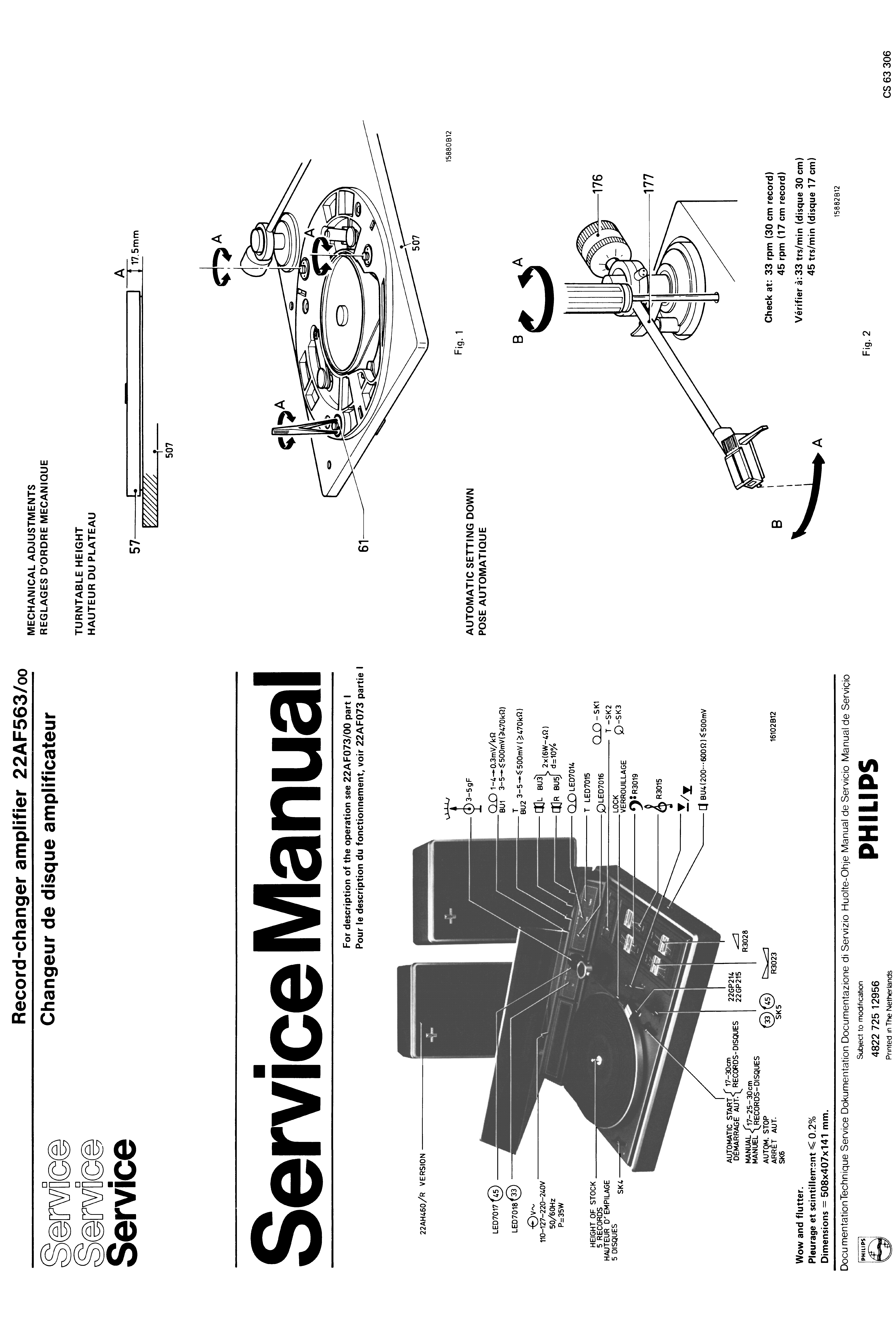 PHILIPS 22AF563 RECORD-CHANGER AMPLIFIER SM service manual (1st page)