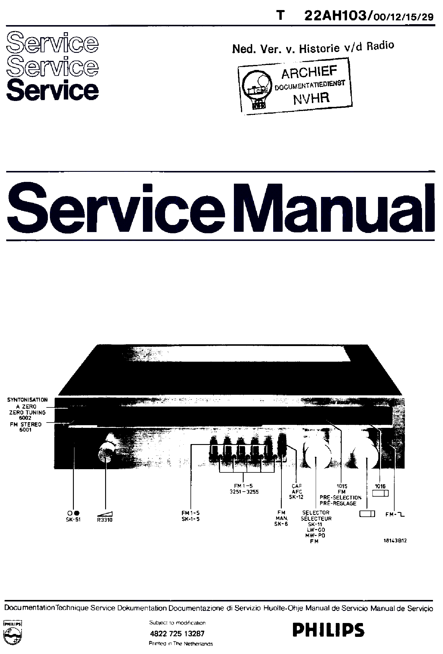 PHILIPS 22AH103-00-12-15-29 AM-FM STEREO TUNER 1981 SM service manual (1st page)