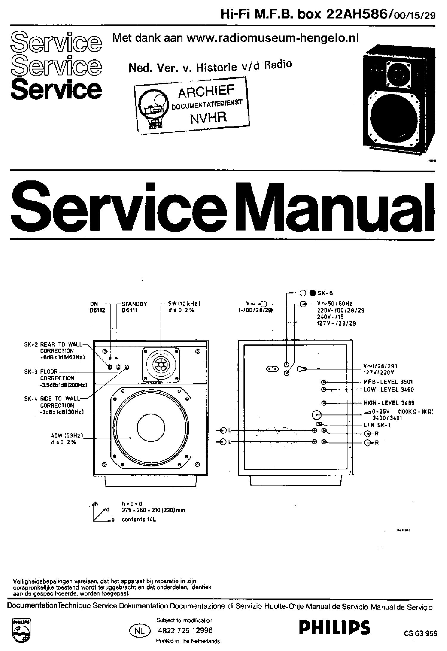 PHILIPS 22AH586-00-15-29 HIFI ACTIVE BOX SM service manual (1st page)