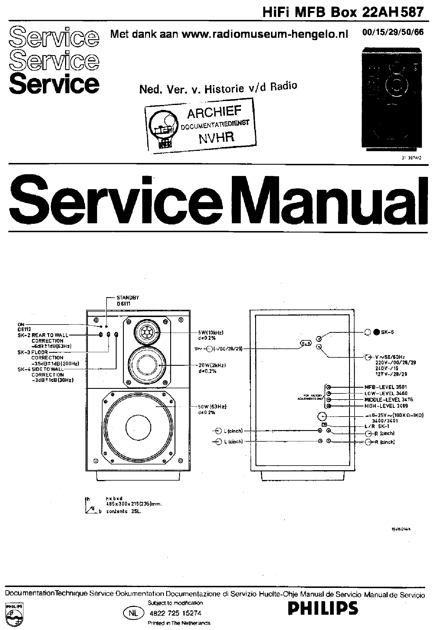PHILIPS 22AH587-00-15-29-50-66 HIFI ACTIVE BOX SM service manual (1st page)