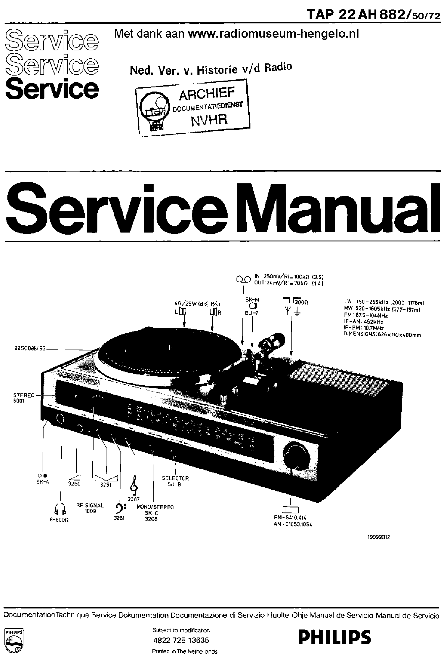 PHILIPS 22AH882 482272513635 service manual (1st page)