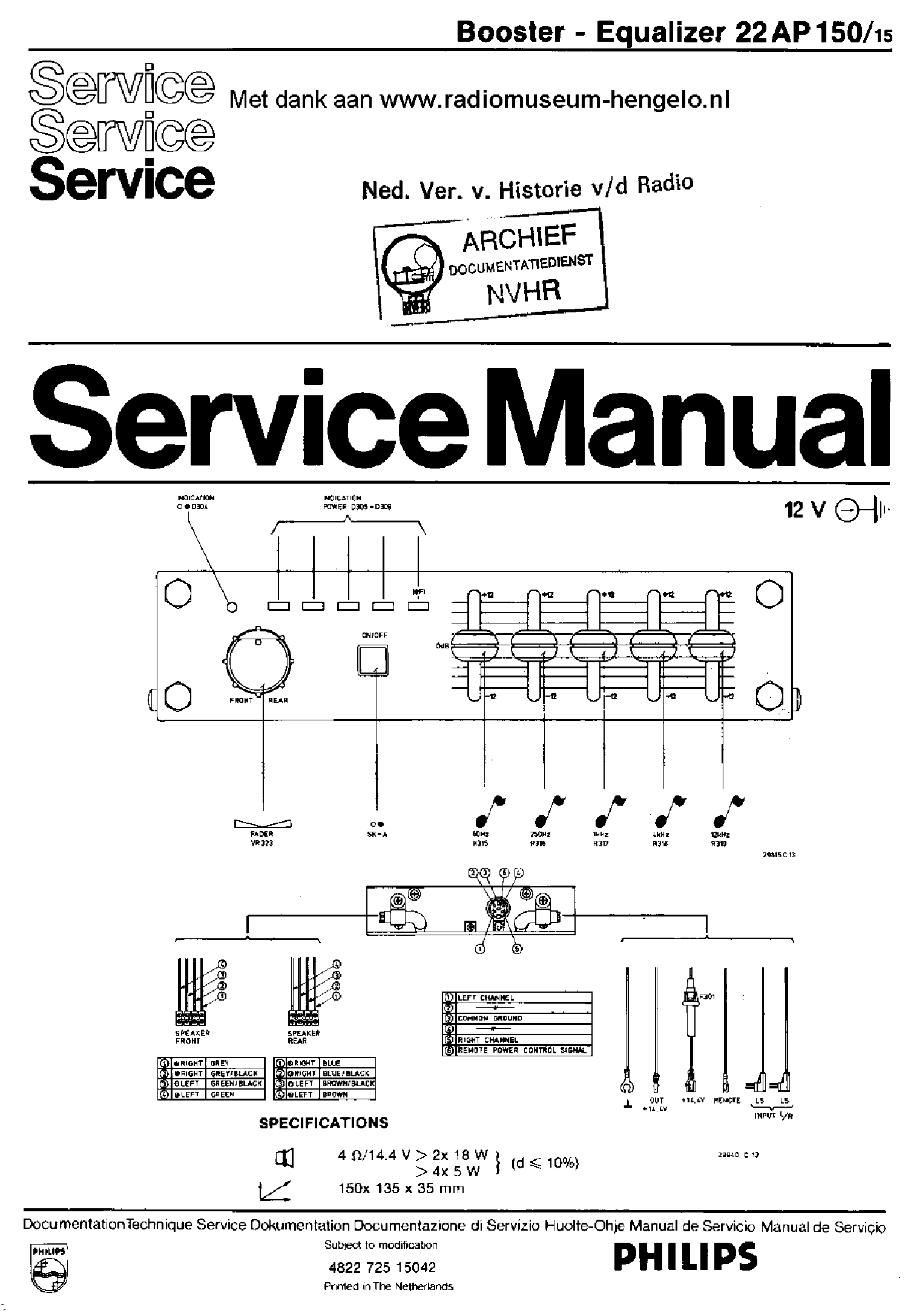 PHILIPS 22AP150-15 BOOSTER EQUALIZER SM service manual (1st page)