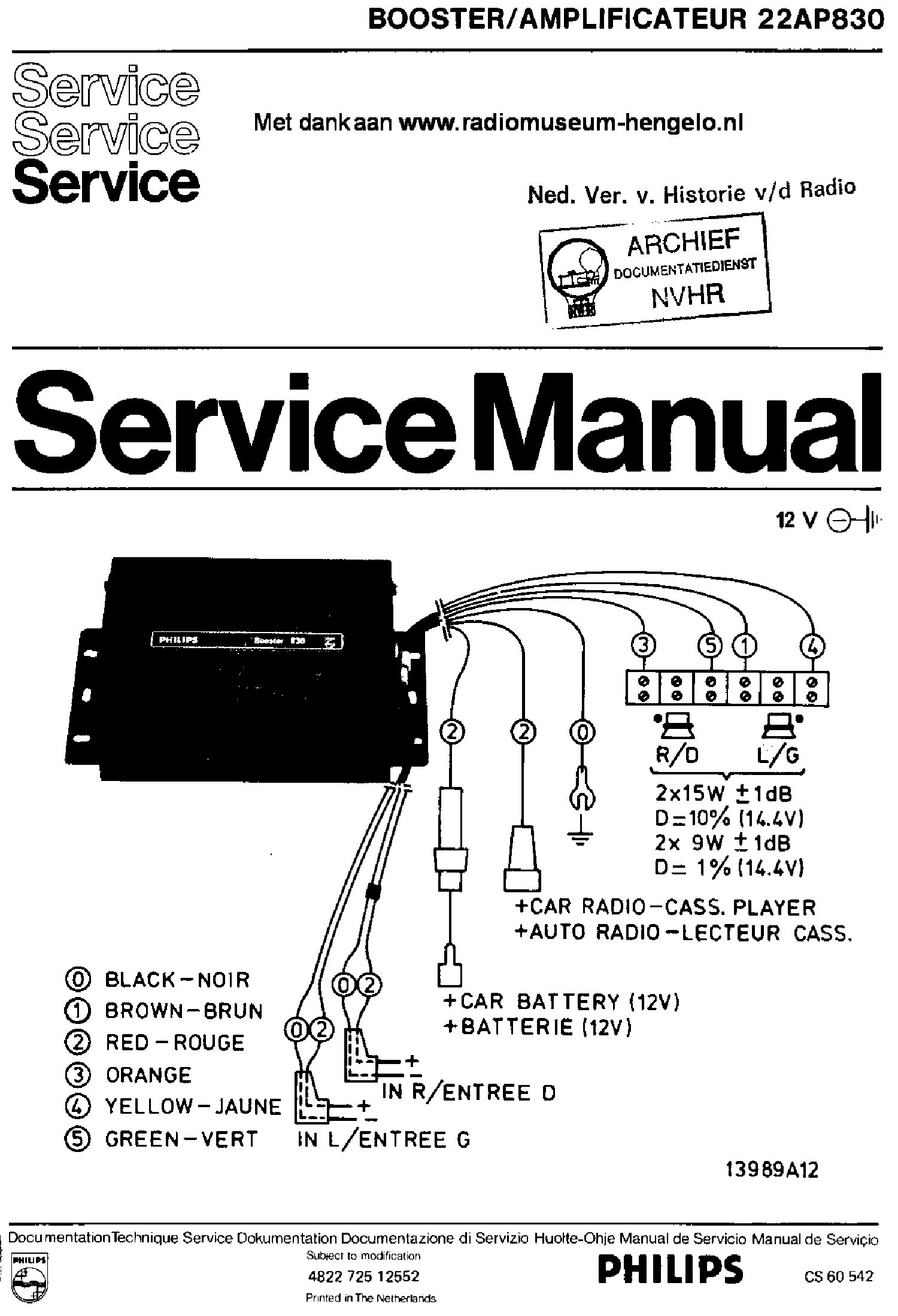 PHILIPS 22AP830 HIFI BOOSTER SM service manual (1st page)