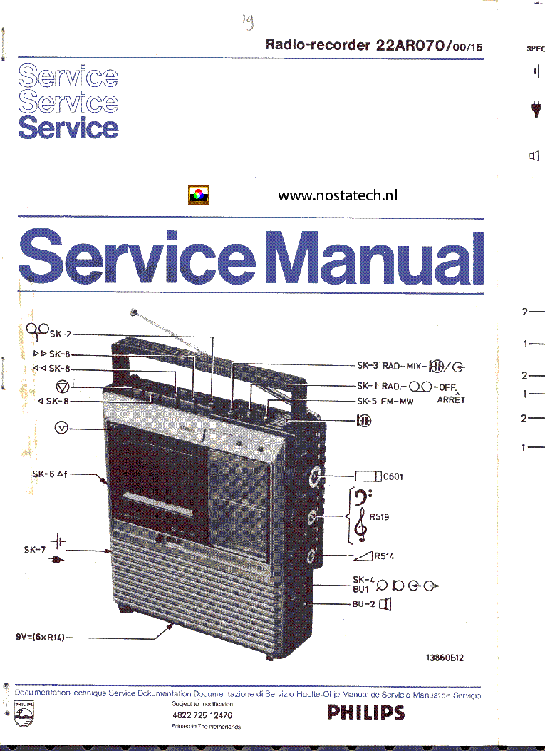 PHILIPS 22AR070 00 15 CASETTE RADIO RECORDER 1979 SM service manual (1st page)