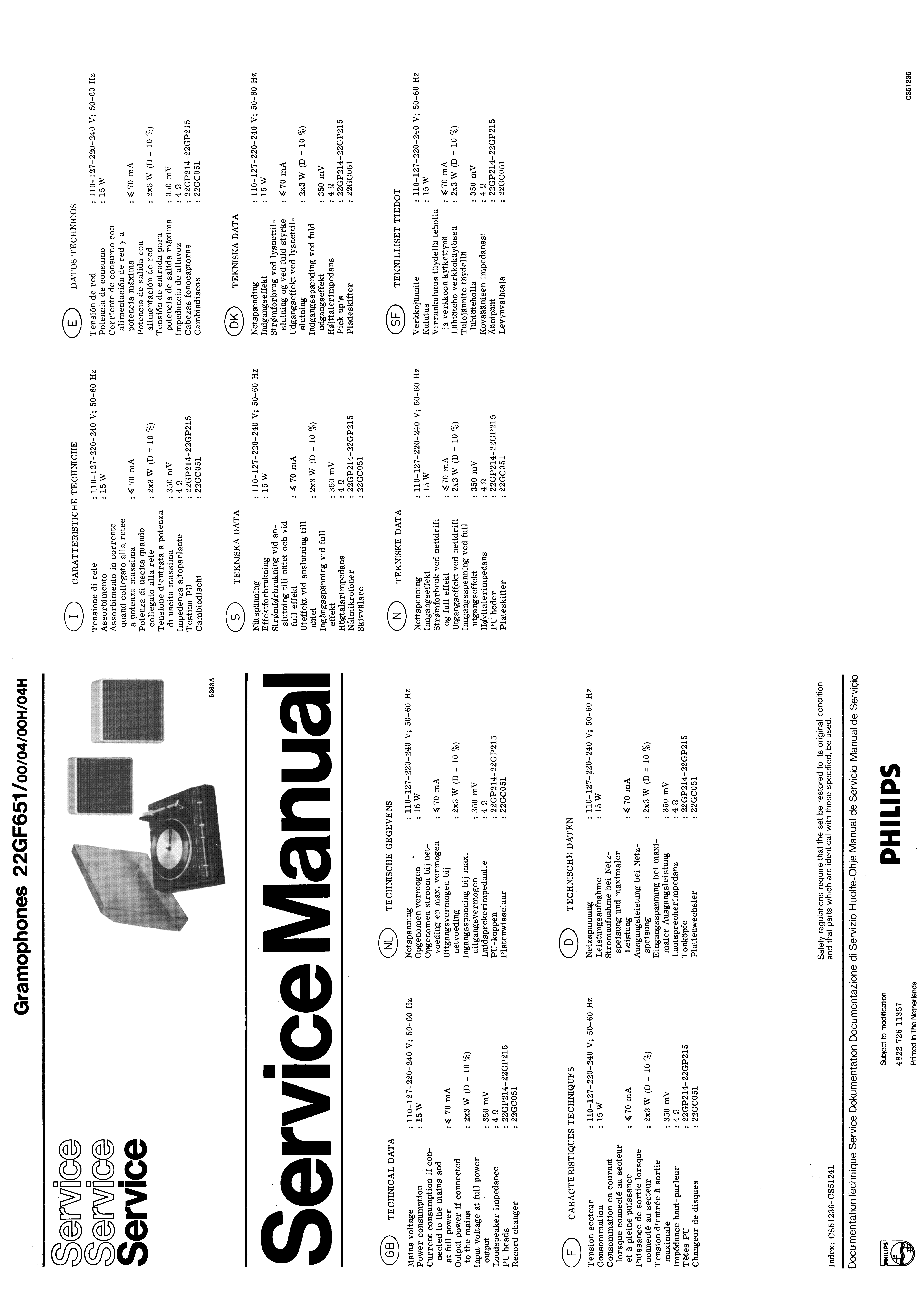 PHILIPS 22GF651 GRAMOPHONES SM service manual (1st page)