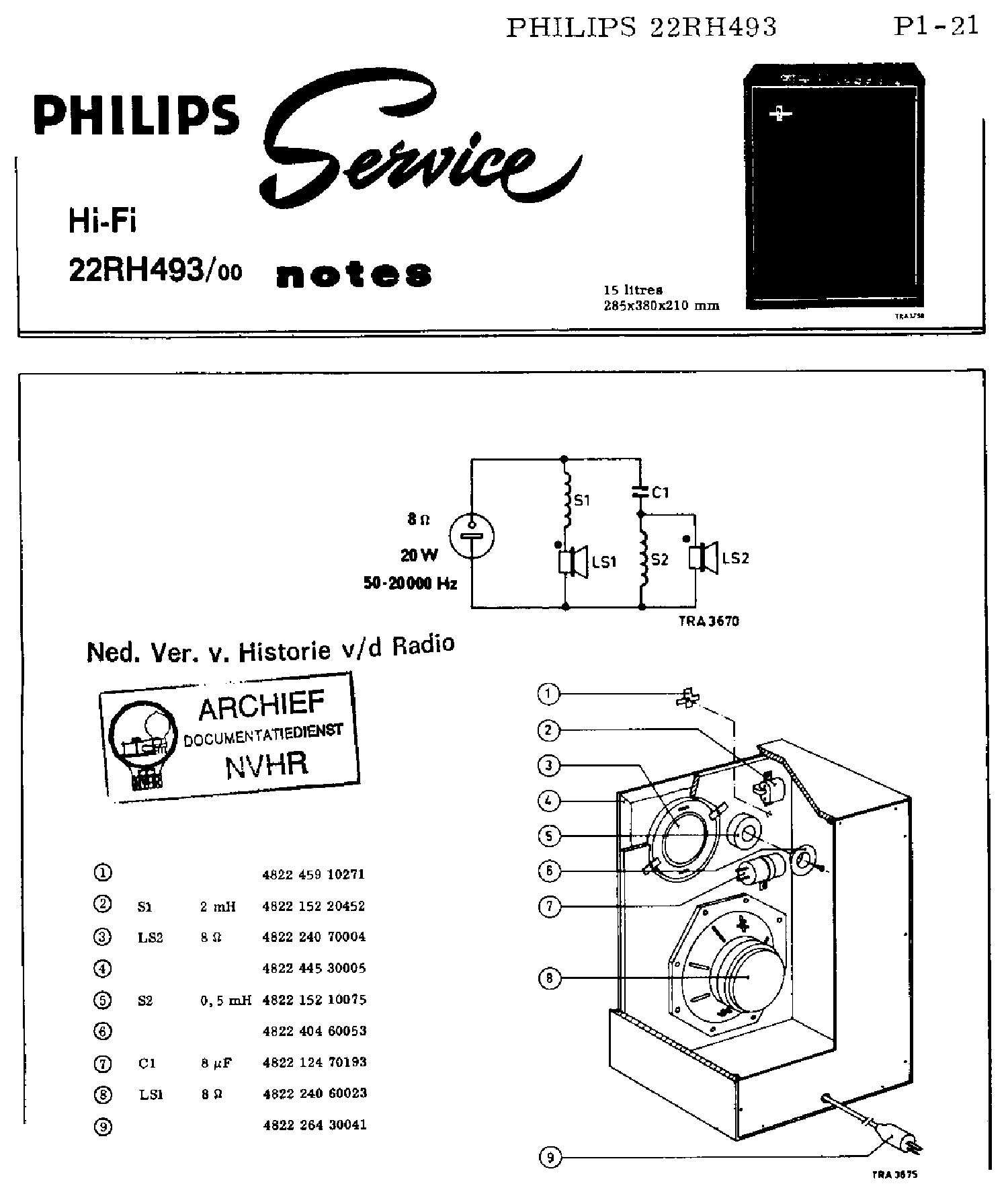 PHILIPS 22RH493-00 2-WAY LOUDSPEAKER SYSTEM SM service manual (1st page)