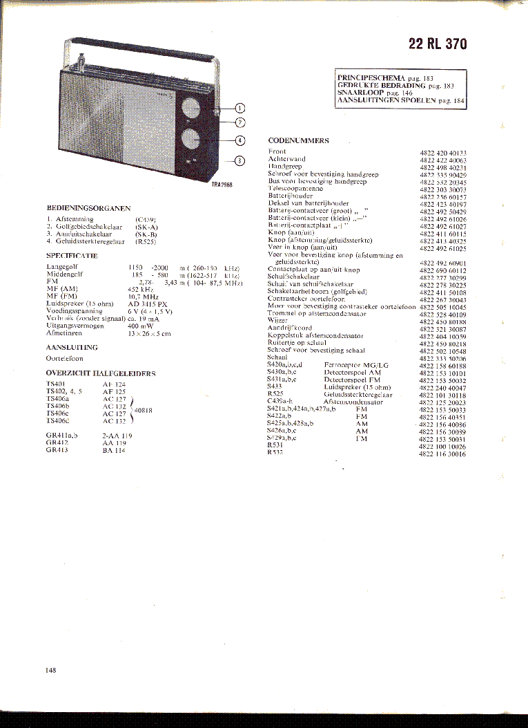 PHILIPS 22RL370 AM-FM PORTABLE RADIO SM service manual (1st page)