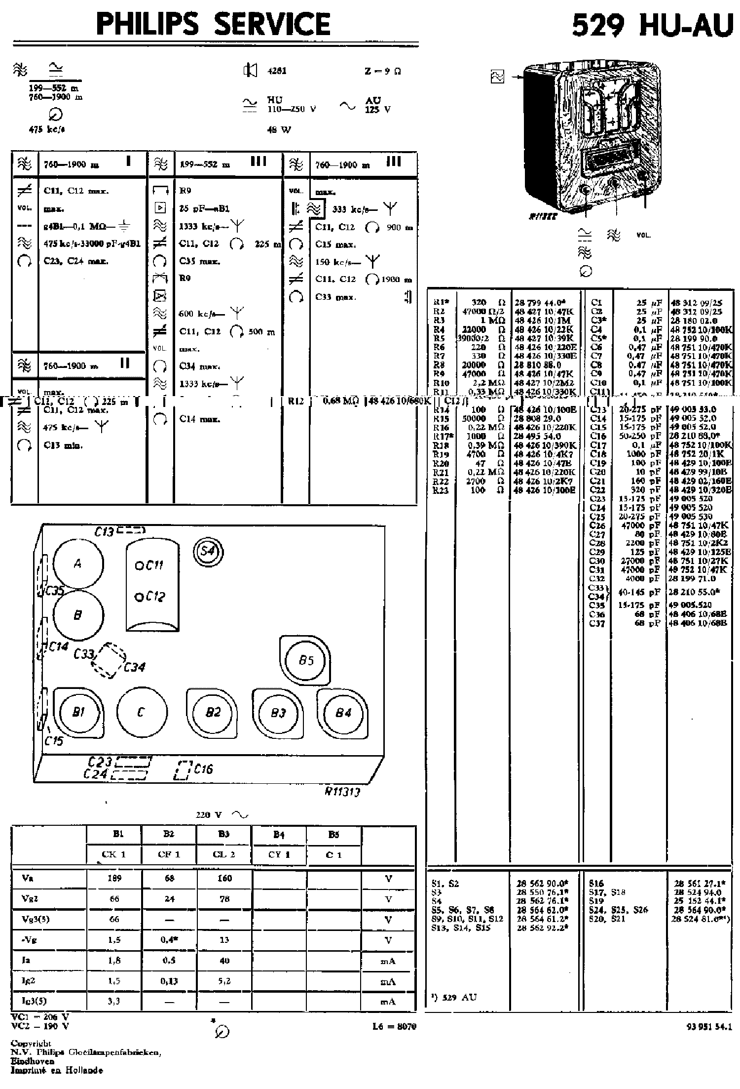 PHILIPS 529-HU-AU AC-DC RECEIVER SM service manual