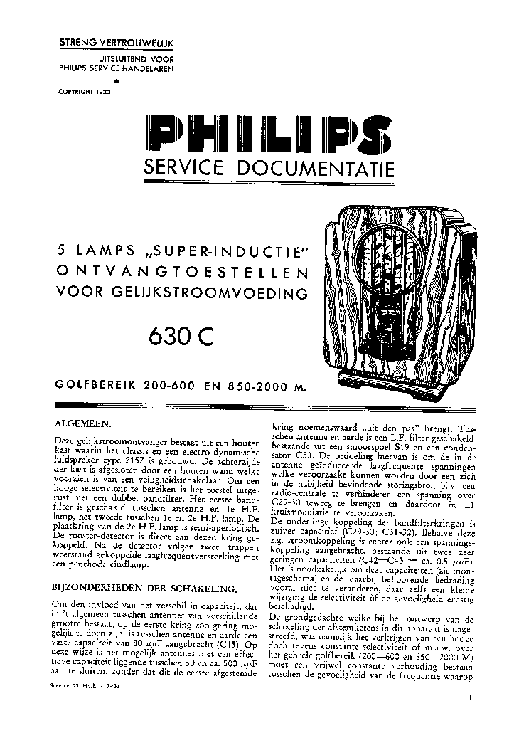 PHILIPS 630C OLD-RADIO SM service manual (1st page)
