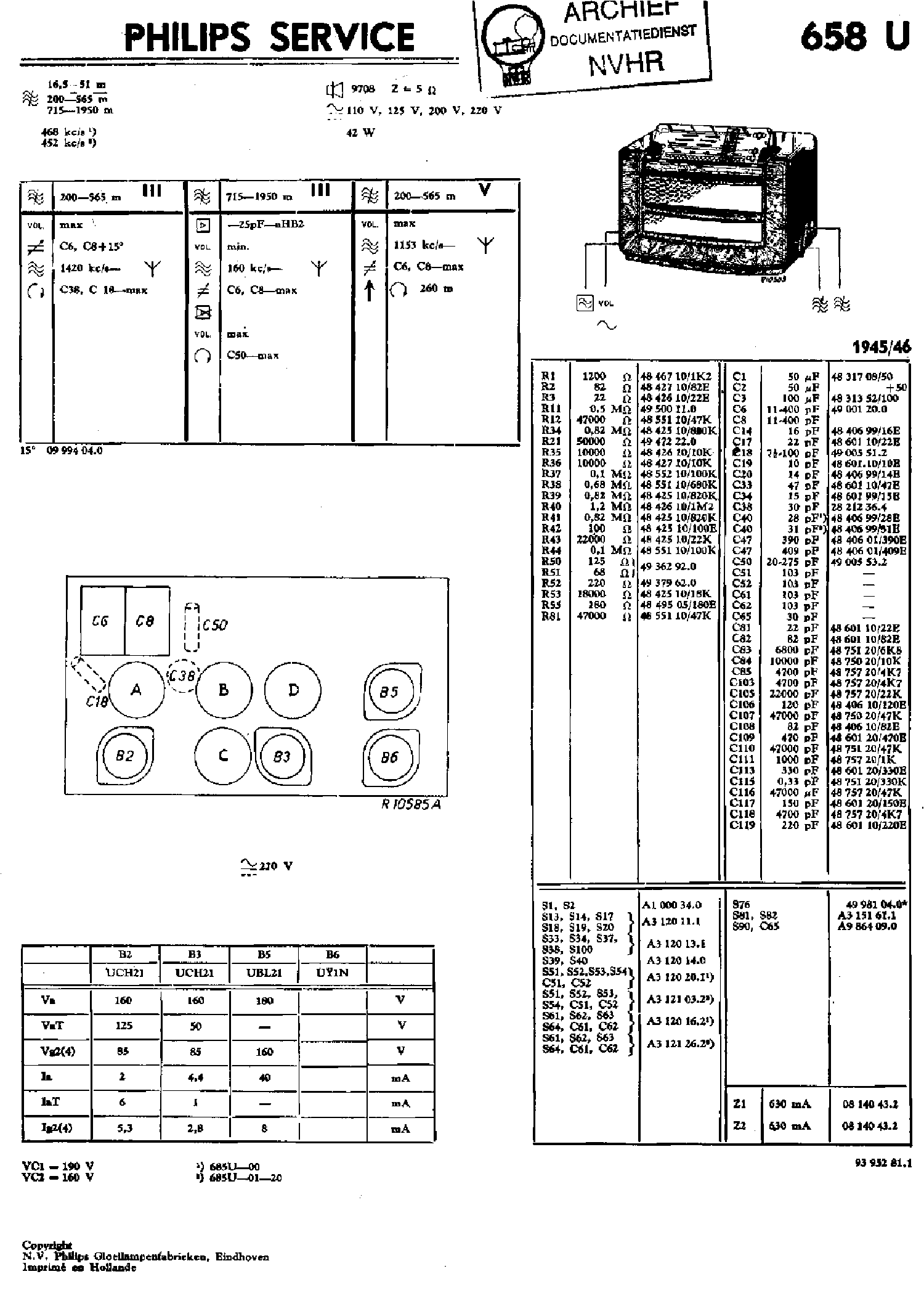 PHILIPS 658U AC-DC RECEIVER 1945 SM service manual (1st page)