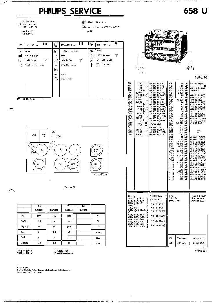 PHILIPS 658U VINTAGE RADIO SM service manual (1st page)