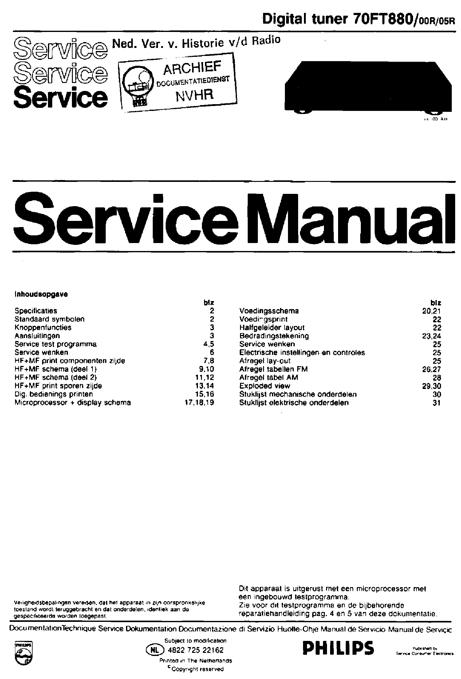 PHILIPS 70FT880-00R-05R DIGITAL TUNER SM service manual (1st page)