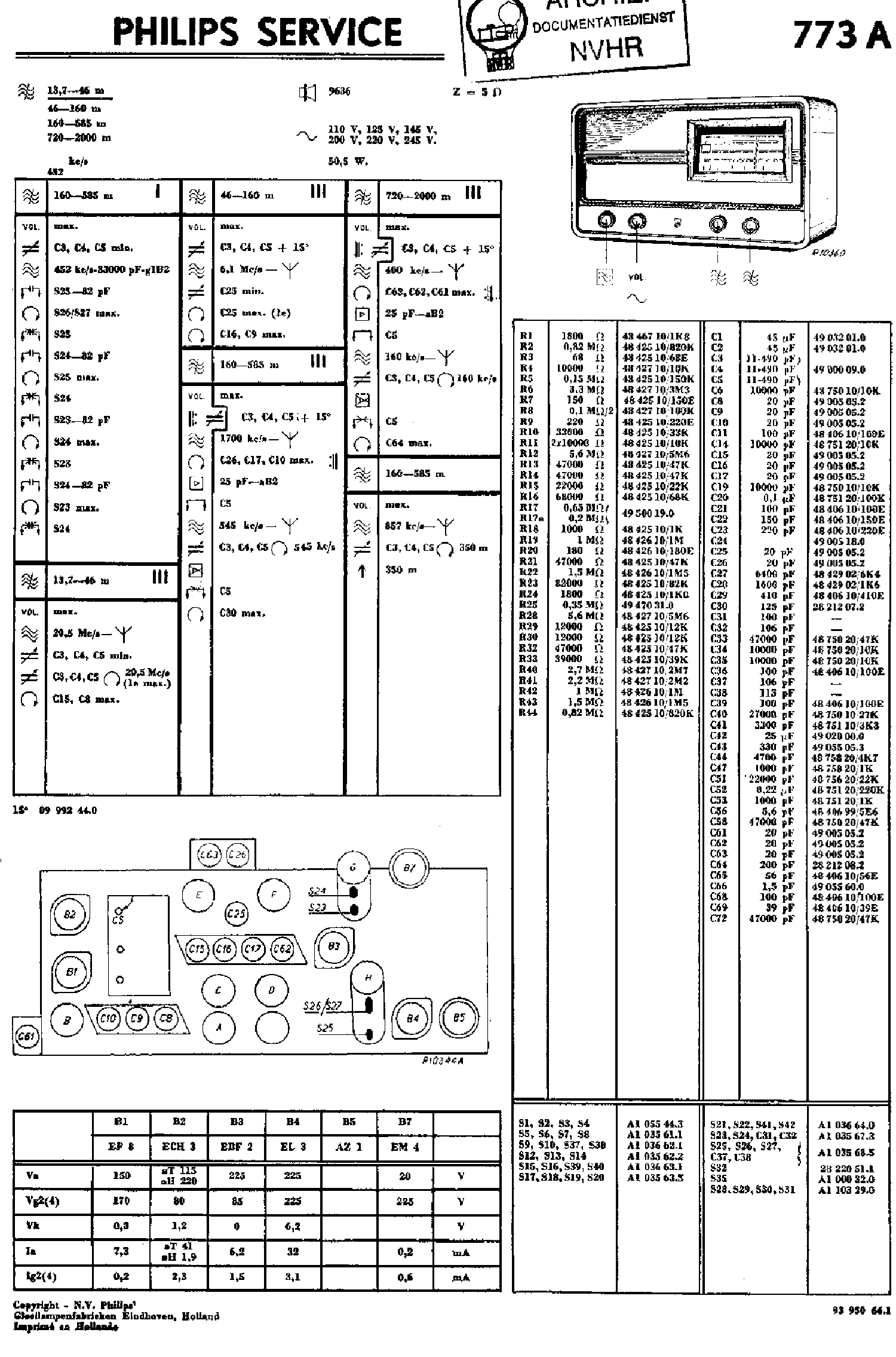 PHILIPS 773A AC RECEIVER 1941 SM service manual