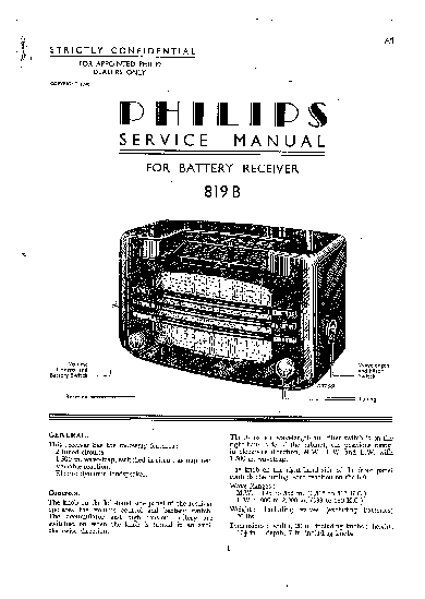 PHILIPS 819B BATTERY RADIO 1938 SM service manual (1st page)