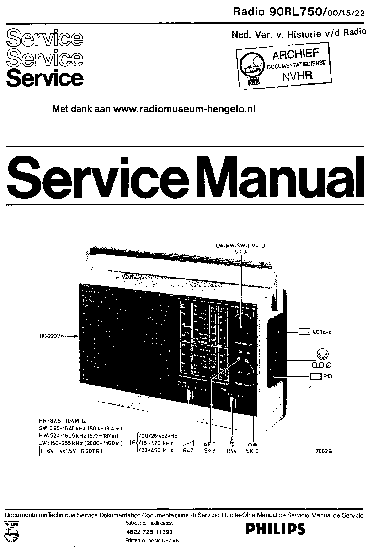 PHILIPS 90RL750-00-15-22 PORTABLE RECEIVER SM service manual (1st page)