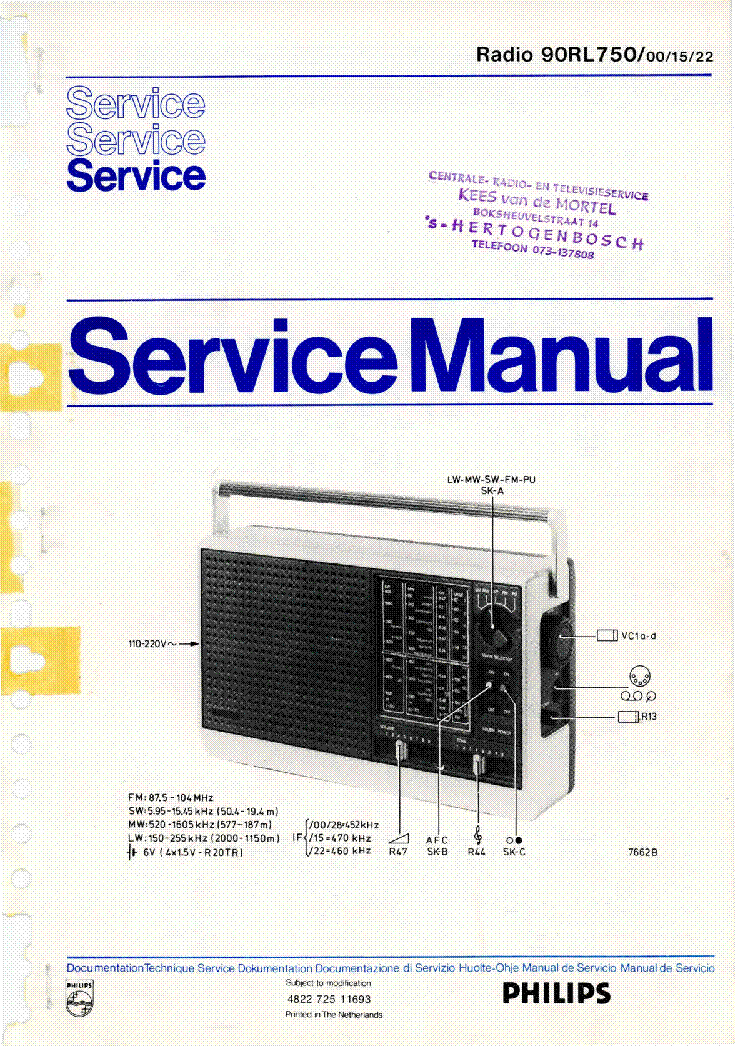 PHILIPS 90RL750-00-15-22 SM service manual (1st page)