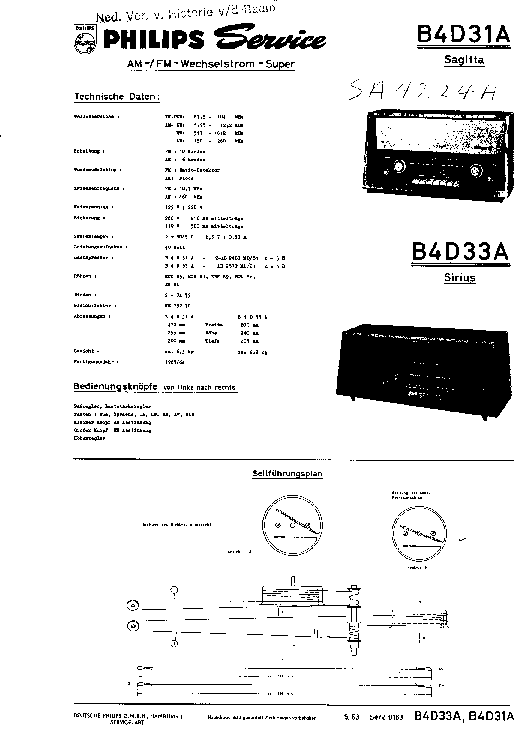 PHILIPS B4D31A AM-FM SUPER RADIO 1963 SM service manual (1st page)