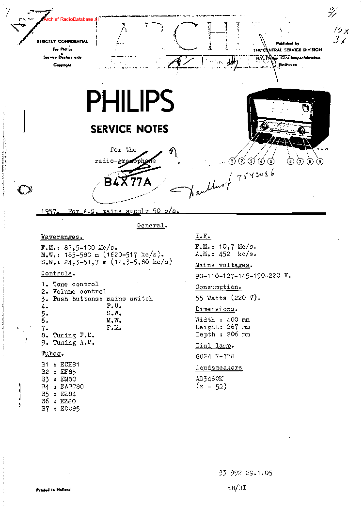 PHILIPS B4X77A service manual