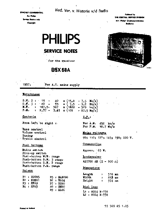 PHILIPS B5X68A service manual (1st page)